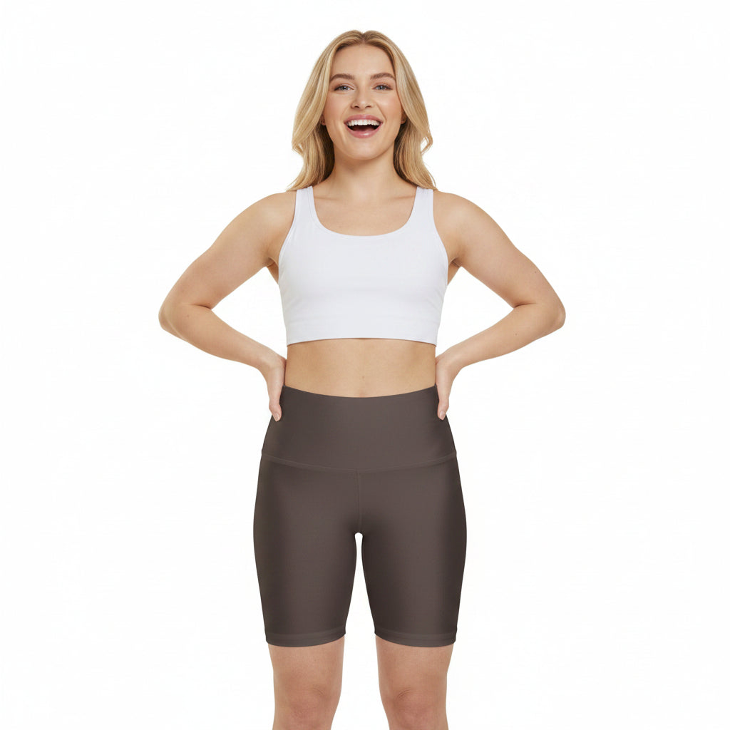 Ash Brown High-Waist Women's Workout Shorts — Comfortable Active Bike Shorts