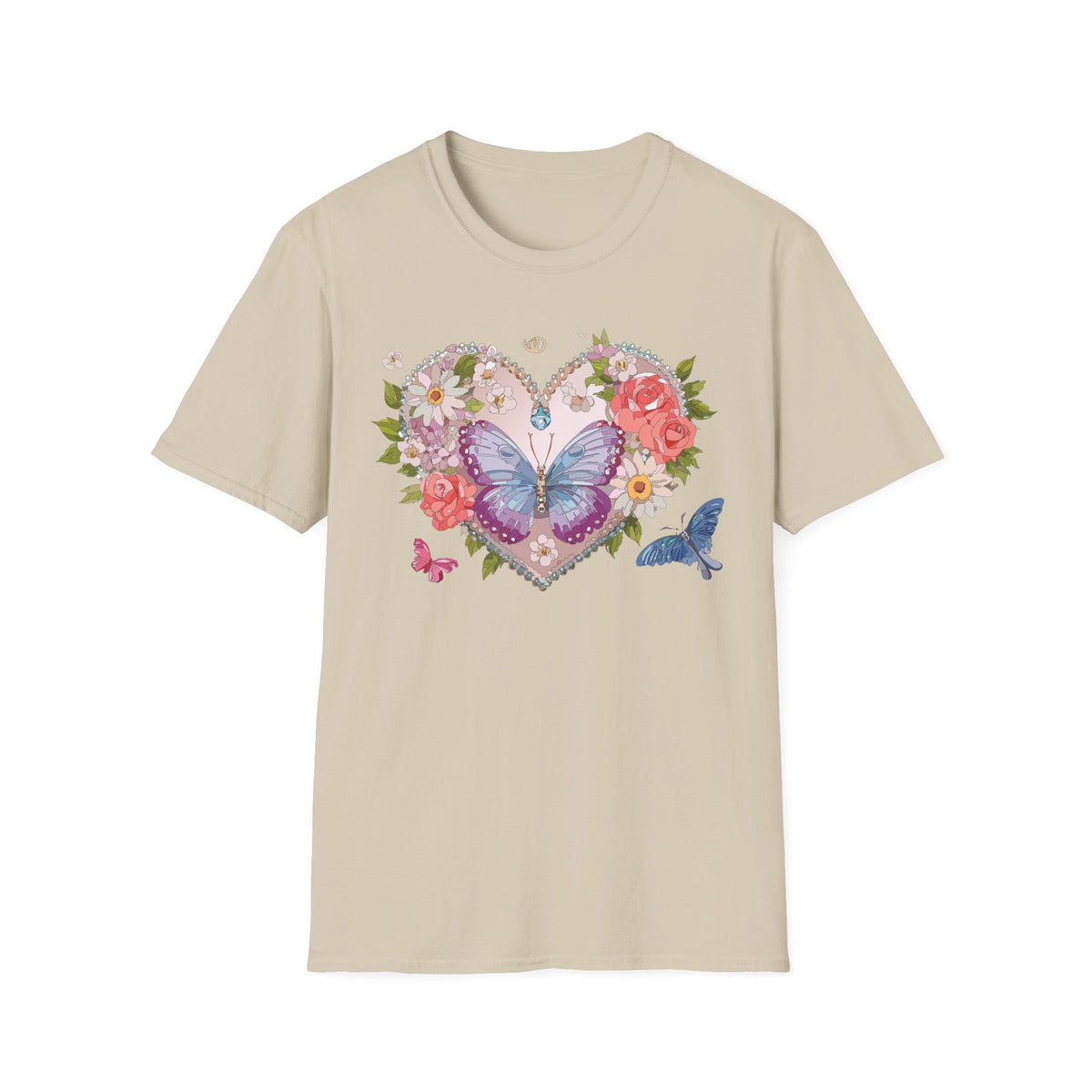 Floral Butterfly Heart Graphic Tee Unisex 100 Cotton Gildan T-Shirt