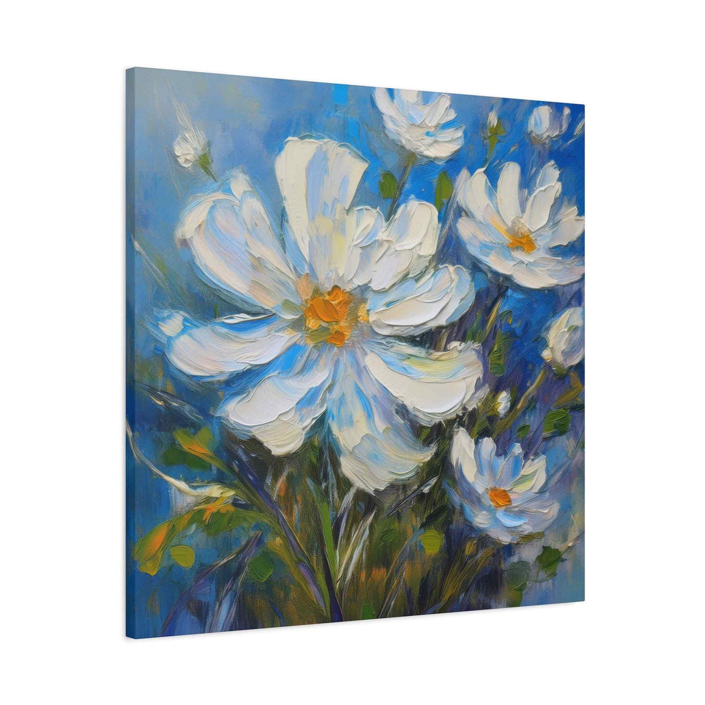 White Flowers Print Canvas, White Flowers Oil Paint Print 20x20, 24x24, 30x30, 32x32, 36x36, Art Design Print Non-Frame MC-7