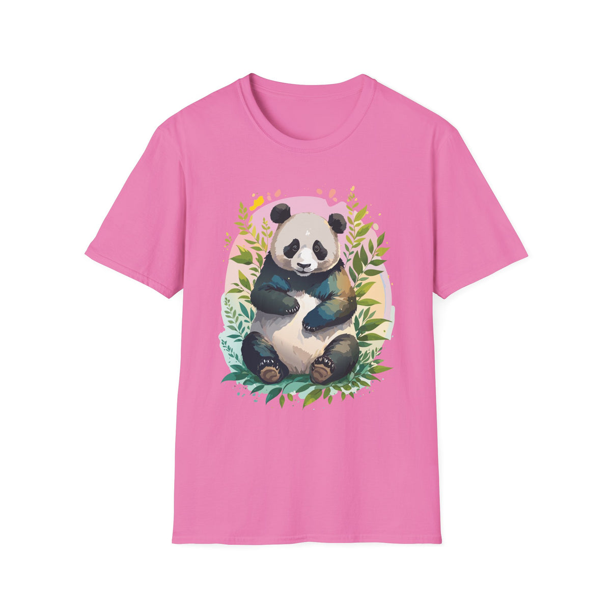 Cute Panda Illustration T-Shirt | Watercolor Bamboo Leaves Tee