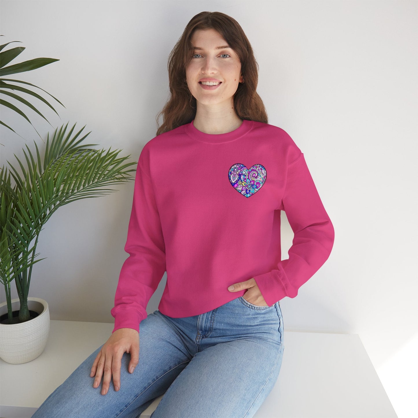 Floral Heart Sweatshirt Valentines Day Unisex Crewneck Gildan 18000 Heavy Blend Cotton Polyester