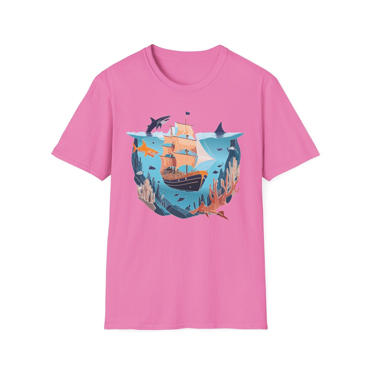 Ocean Tee Shirt Unisex Softstyle 64000 U Boat Design 100 Percent Ring Spun Cotton Tee