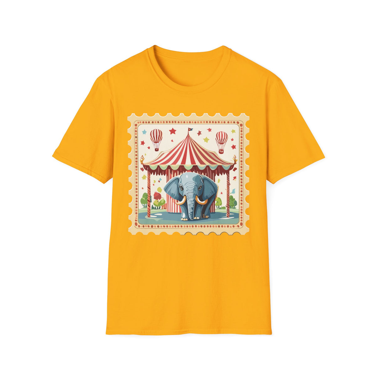 Vintage Circus Elephant T-Shirt | Carnival Tent, Hot Air Balloons Graphic Tee Unisex 100 Cotton Gildan T-Shirt