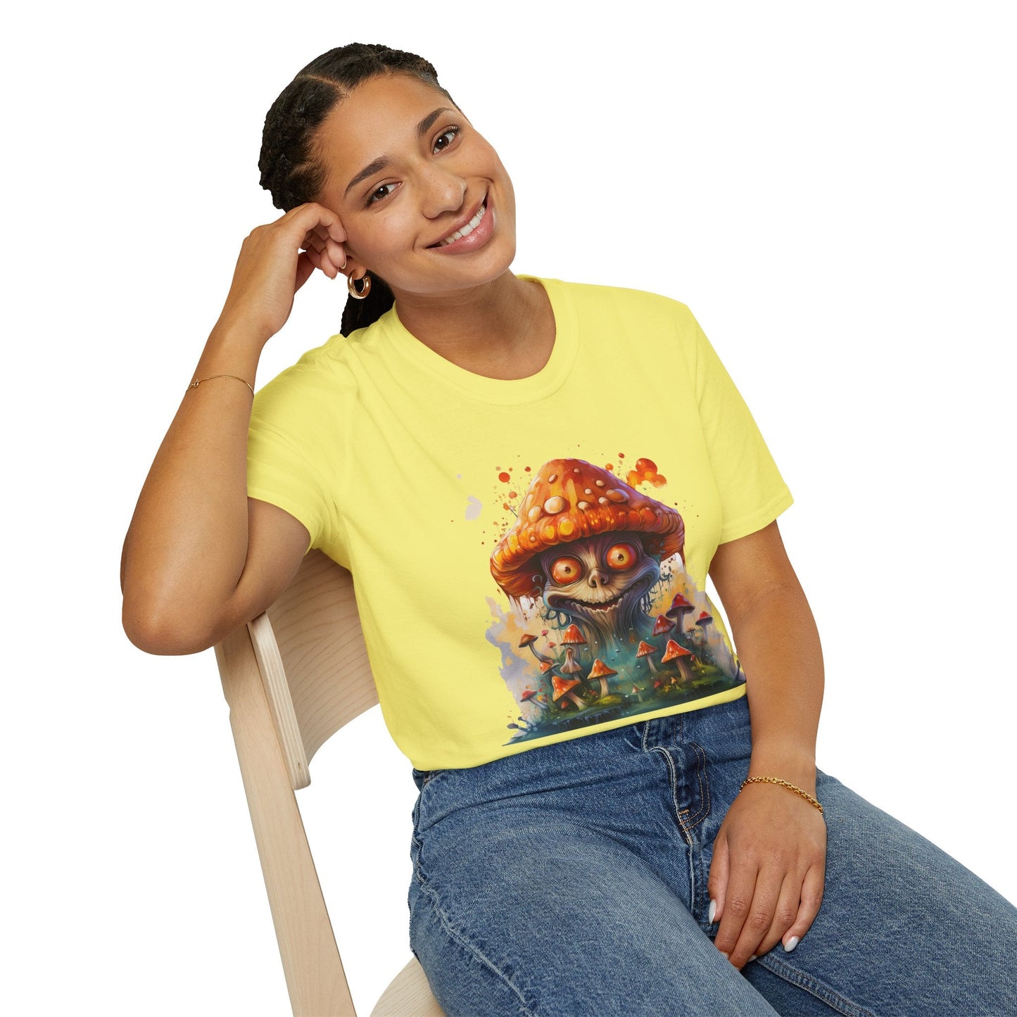 Funny Mashroom Tee Shirt Unisex Softstyle Cotton Art Design with Fungus Graphic Artwork Theme
