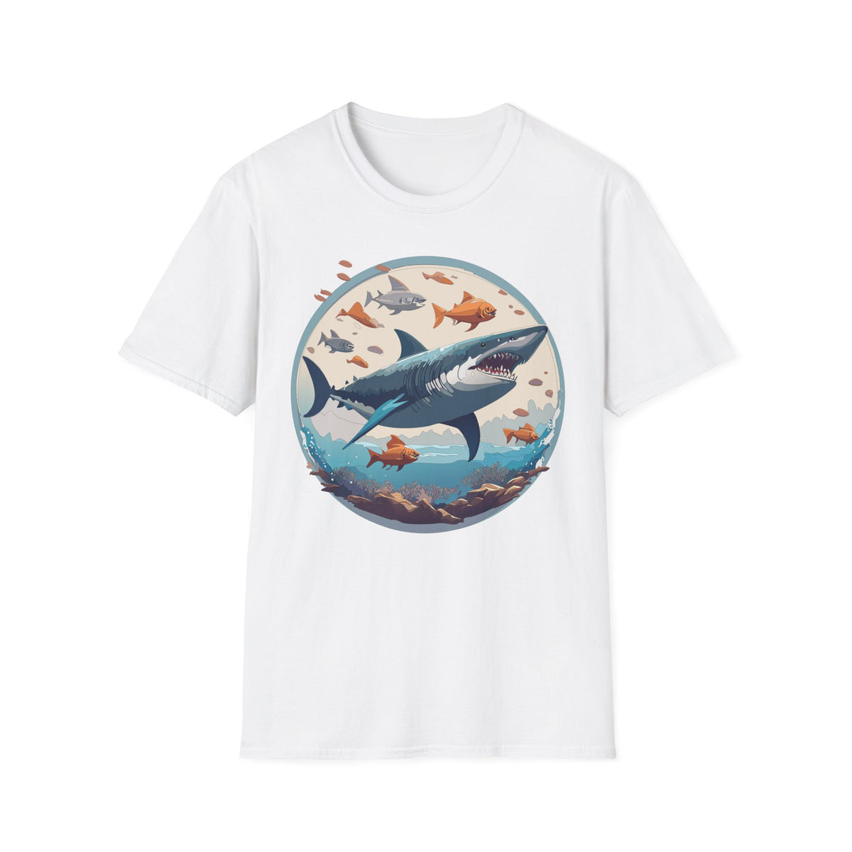 Great White Shark Circle Illustration T-Shirt | Ocean Fish Graphic Tee