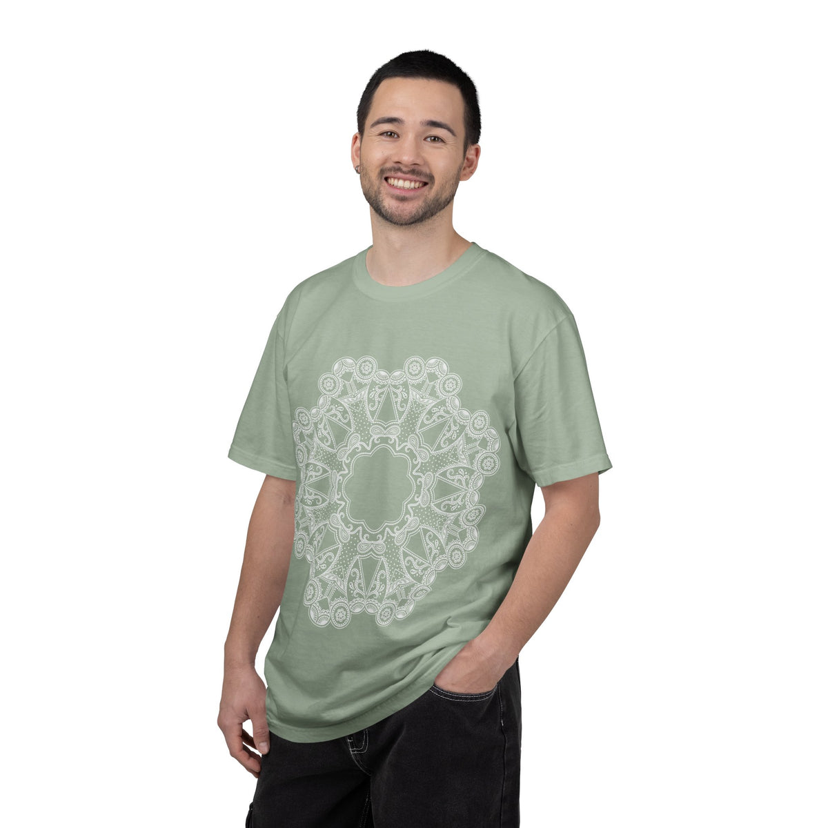 Unisex Garment Dyed Cotton T-Shirt with Mandala Graphic Design
