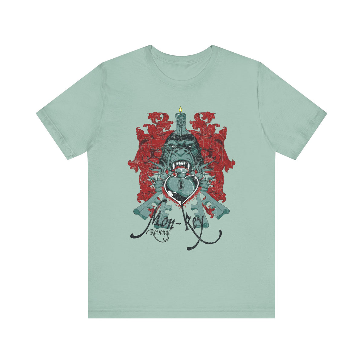 Gorilla Crest with Sword and Heart T-Shirt Heraldic Gothic Design Rock Band T-Shirt