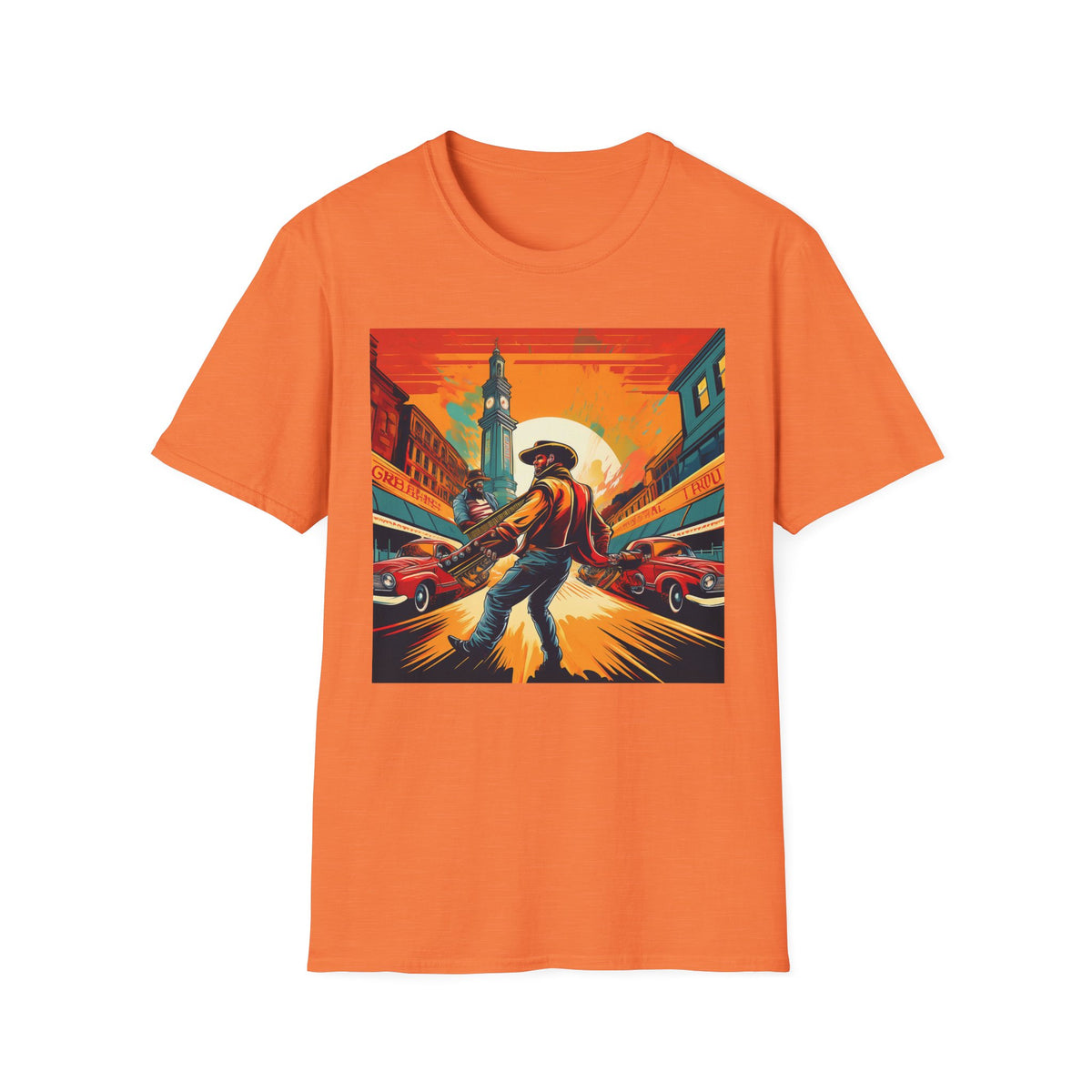 Cowboy Sunset illustration T-Shirt | Western scene, vintage poster Graphic Tee Unisex 100 Cotton Gildan T-Shirt