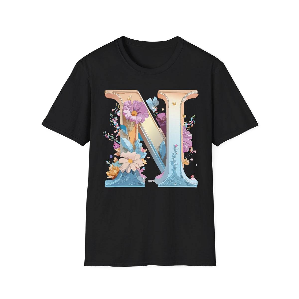 Floral Letter N T-Shirt | Monogram Initial Tee, Botanical Alphabet Shirt