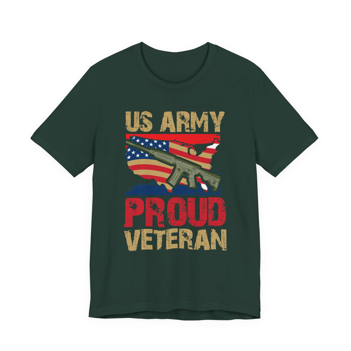 US Army Proud Veteran T-Shirt American Flag Rifle Military Unisex Cotton Tee v17
