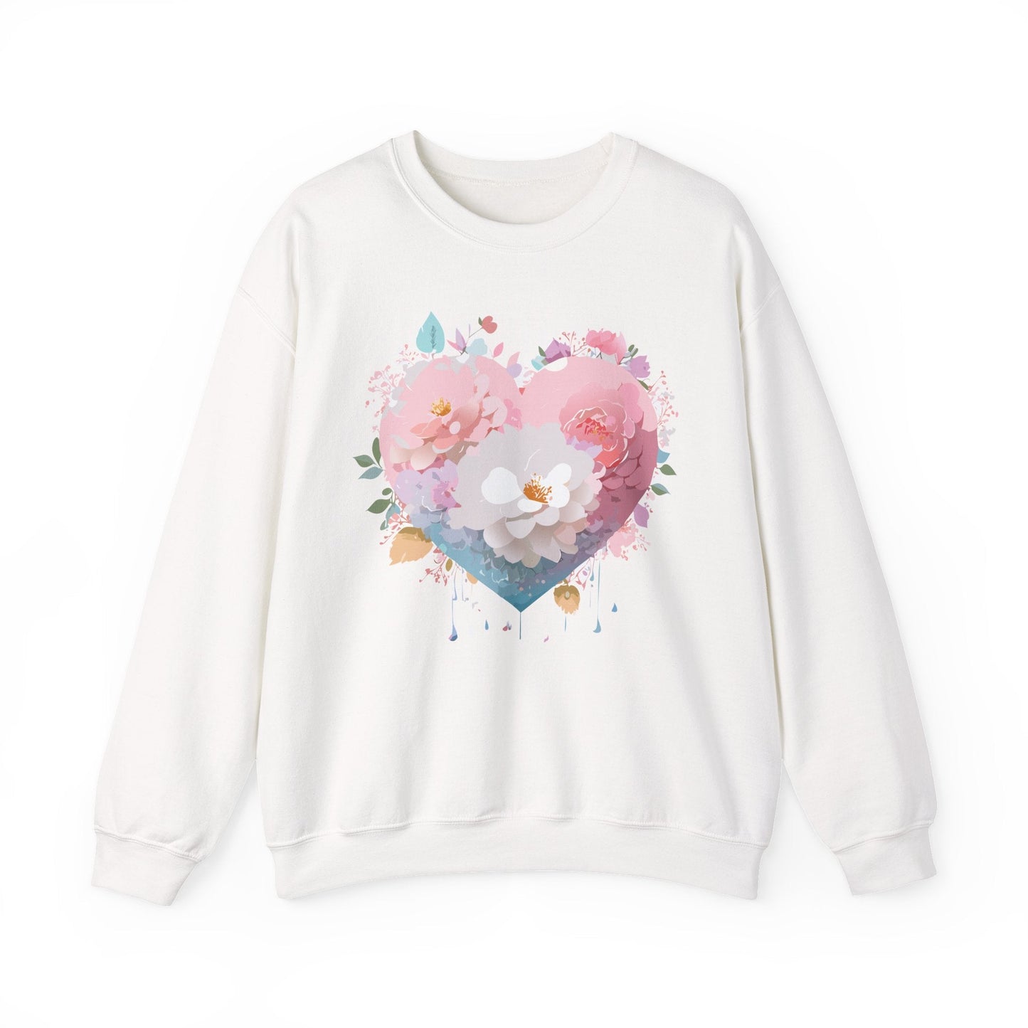 Unisex Floral Heart Sweatshirt For Valentines Day With Love Floral Print Crewneck