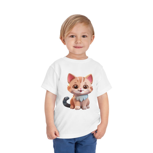 Cute Cat Toddler Short Sleeve Tee - Adorable Kitty Graphic Tee for Kids (2T-5T)