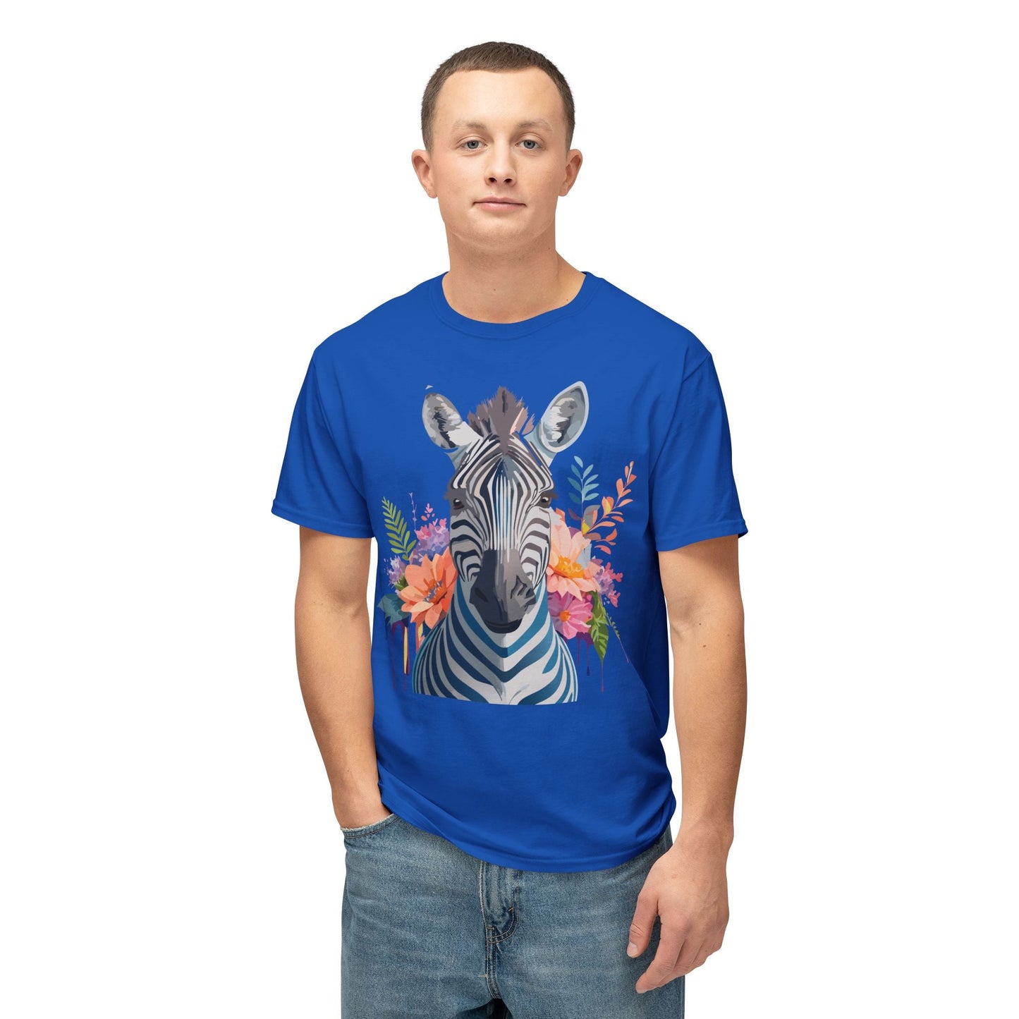 Unisex Zebra Art Print T Shirt HD Cotton Tee Floral Design Made In USA Premium Comfort Breathable