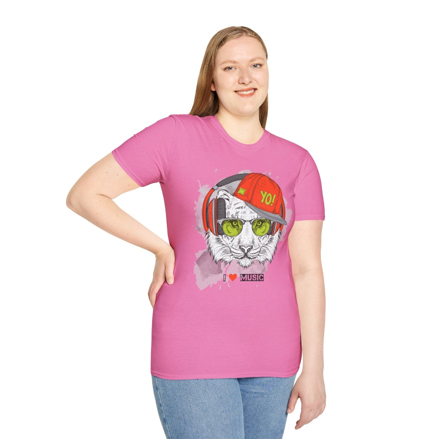 I Love Music Animals Shirt With Headphones Unisex Tee Gildan Softstyle 64000 Premium Comfort