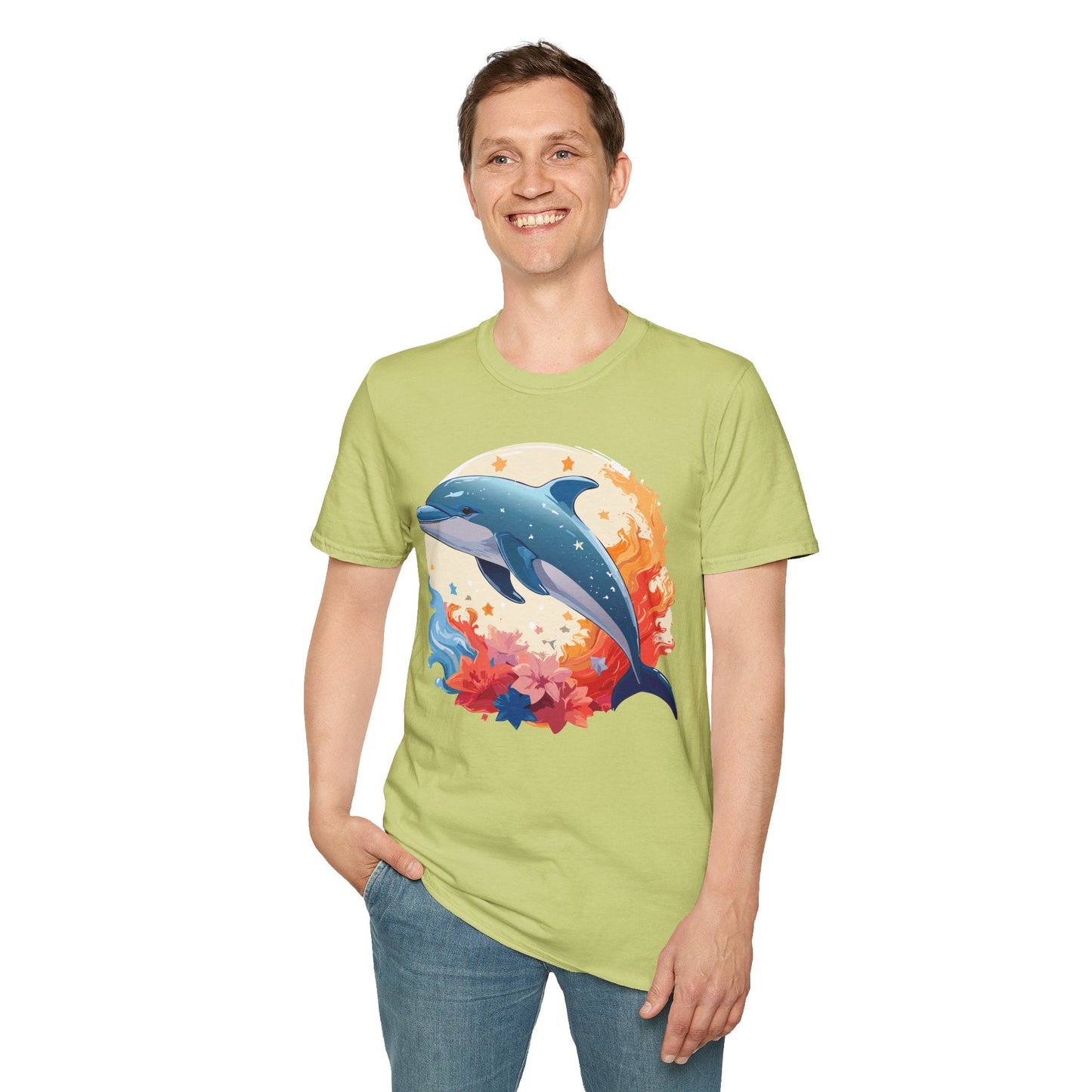 Dolphin T Shirt Unisex Softstyle Gildan 64000 100 Percent Ring Spun Cotton Animal Fish Tee