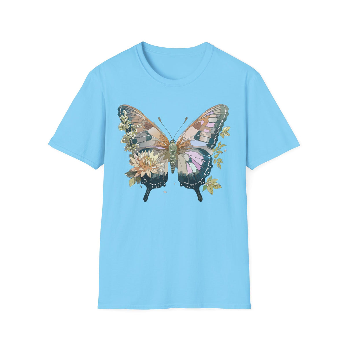 Butterfly Floral T-Shirt — Watercolor Garden Wings Graphic Design Unisex 100 Cotton Gildan T-Shirt