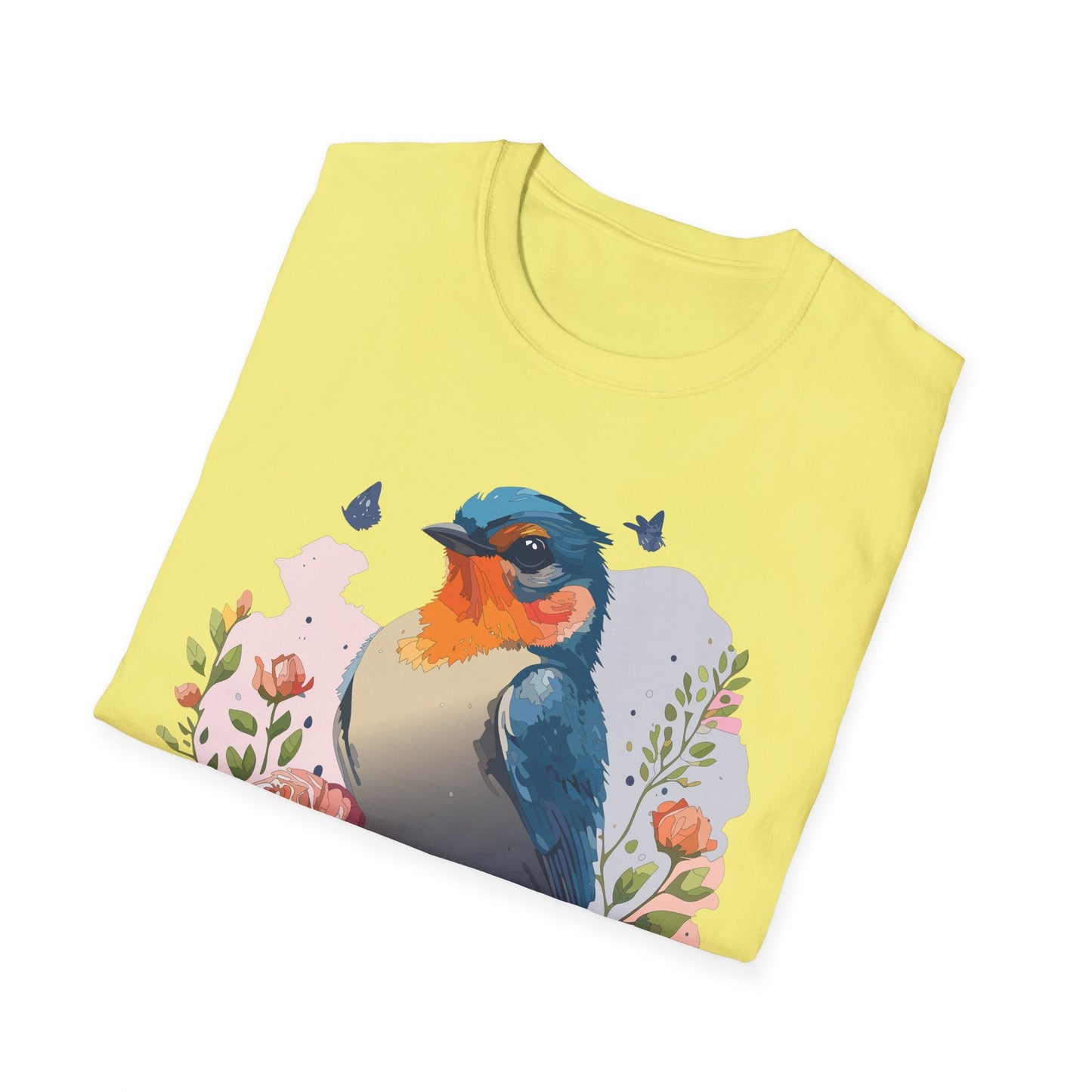 Bird T Shirt Floral Design Unisex Gildan Softstyle 64000 Ring Spun Cotton Tee Breathable Wear