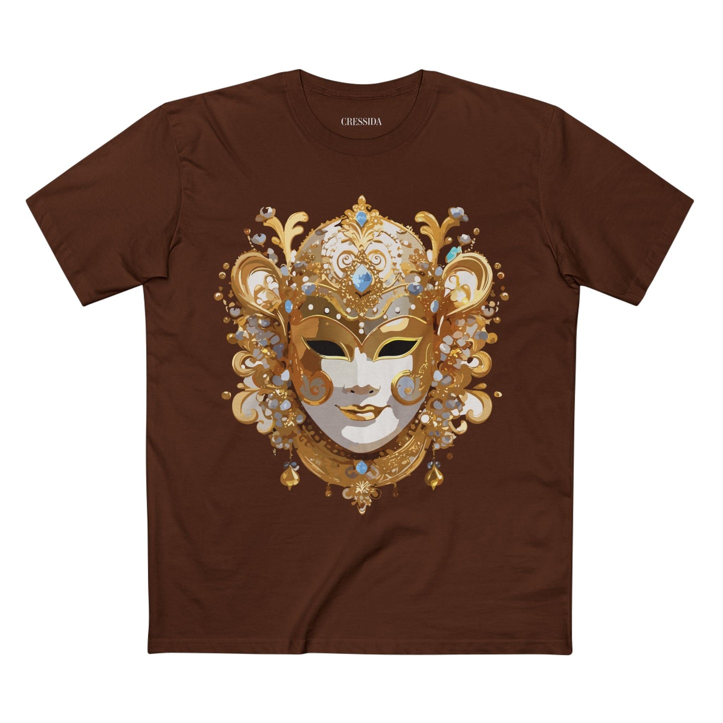 Carnival Mask Graphic T-Shirt Unisex 100 Cotton With Antique Gold Art Design Tee 25