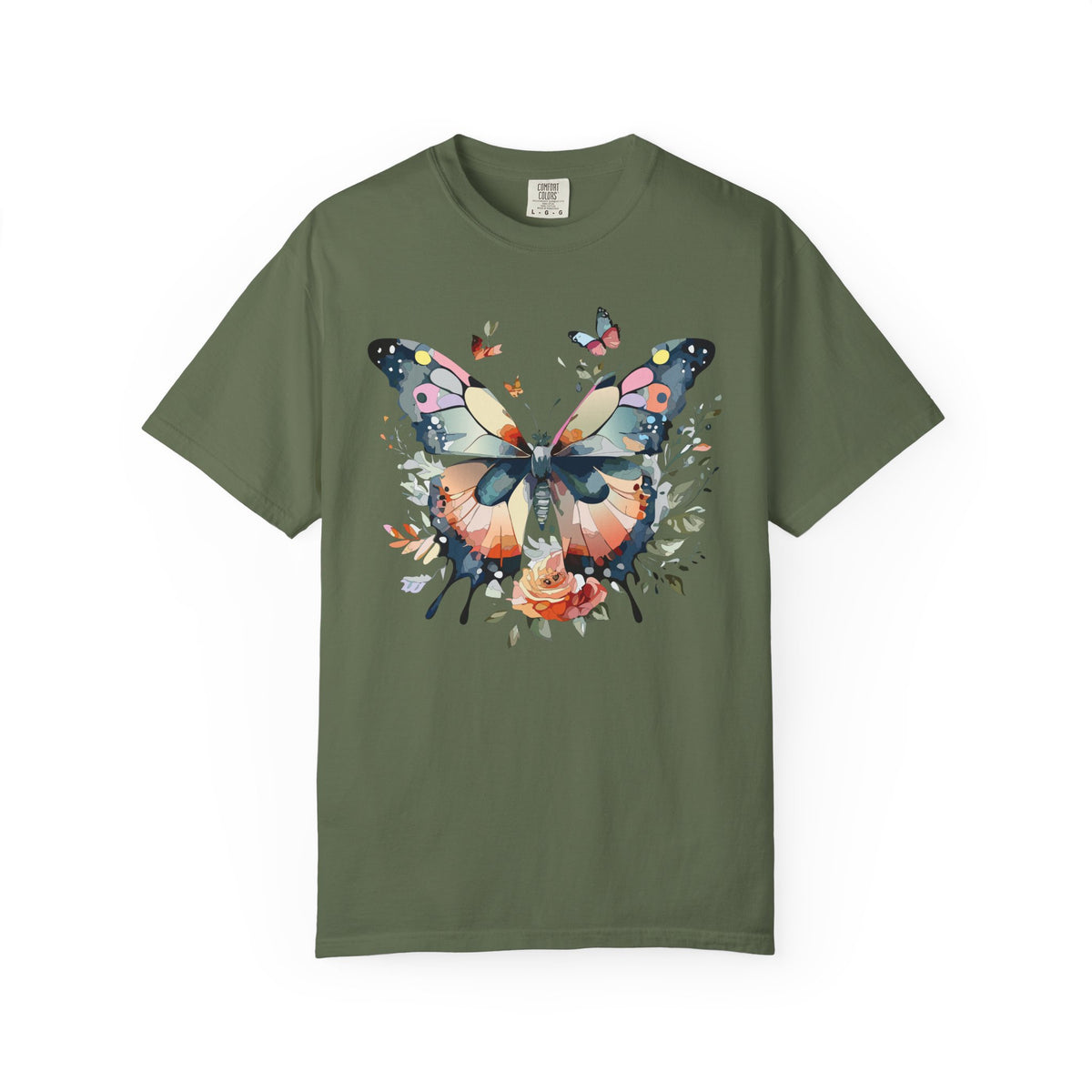 Butterfly Floral Print T-Shirt Botanical Design Unisex Heavy Cotton Tee b3