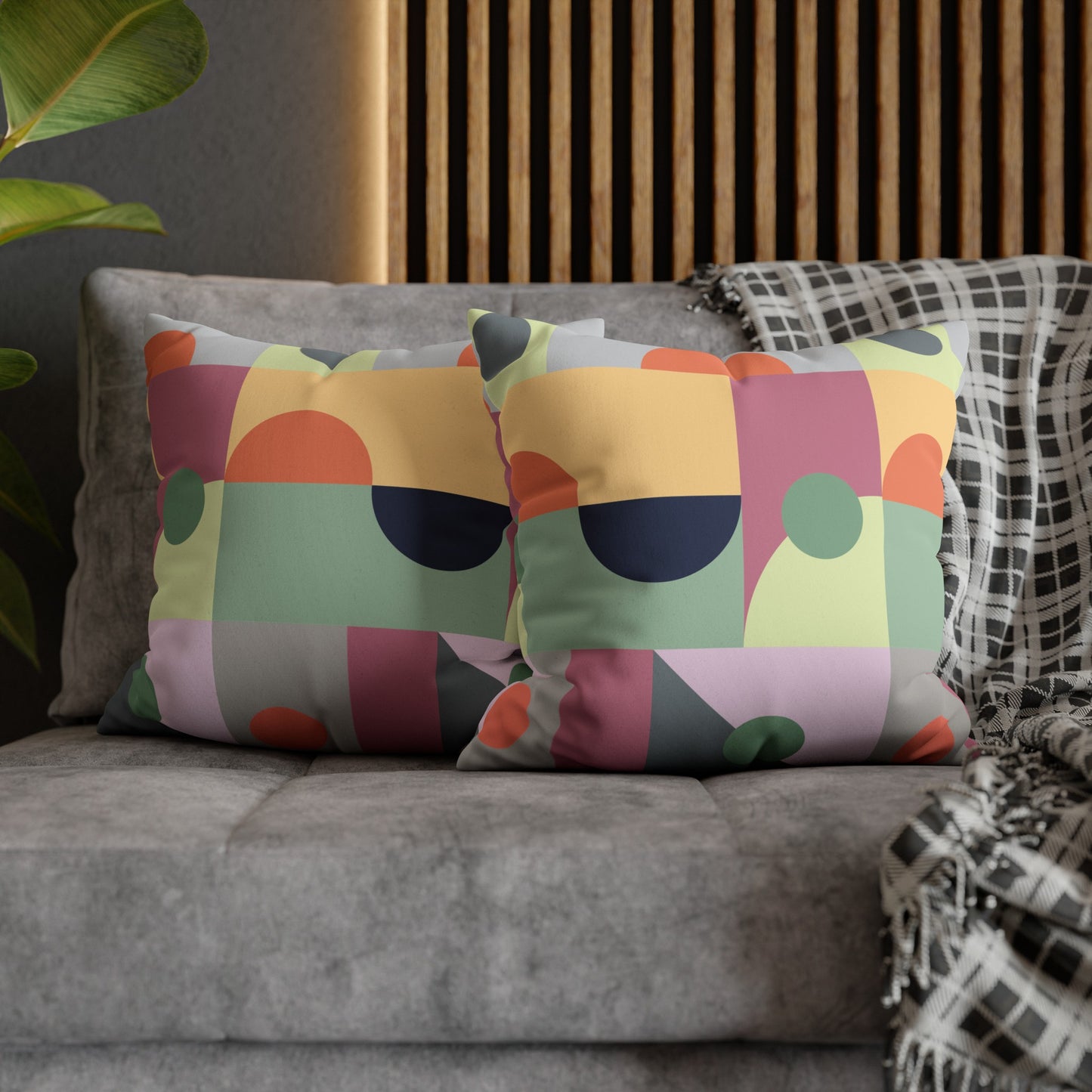 Faux Suede Pillowcase with Abstract print