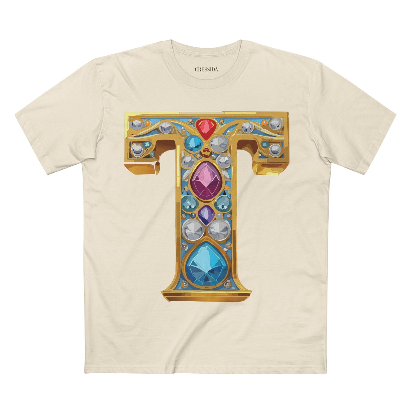 Letter T Graphic Design Tee Unisex 100 Cotton With Antique Gold Letters Artwork T-Shirt
