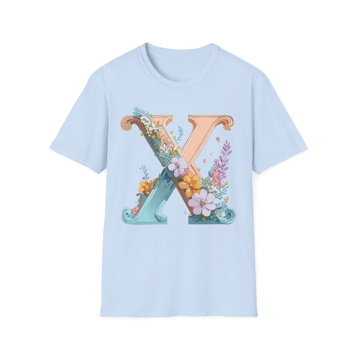 Floral Letter X T-Shirt | Monogram Initial Tee, Botanical Alphabet Shirt