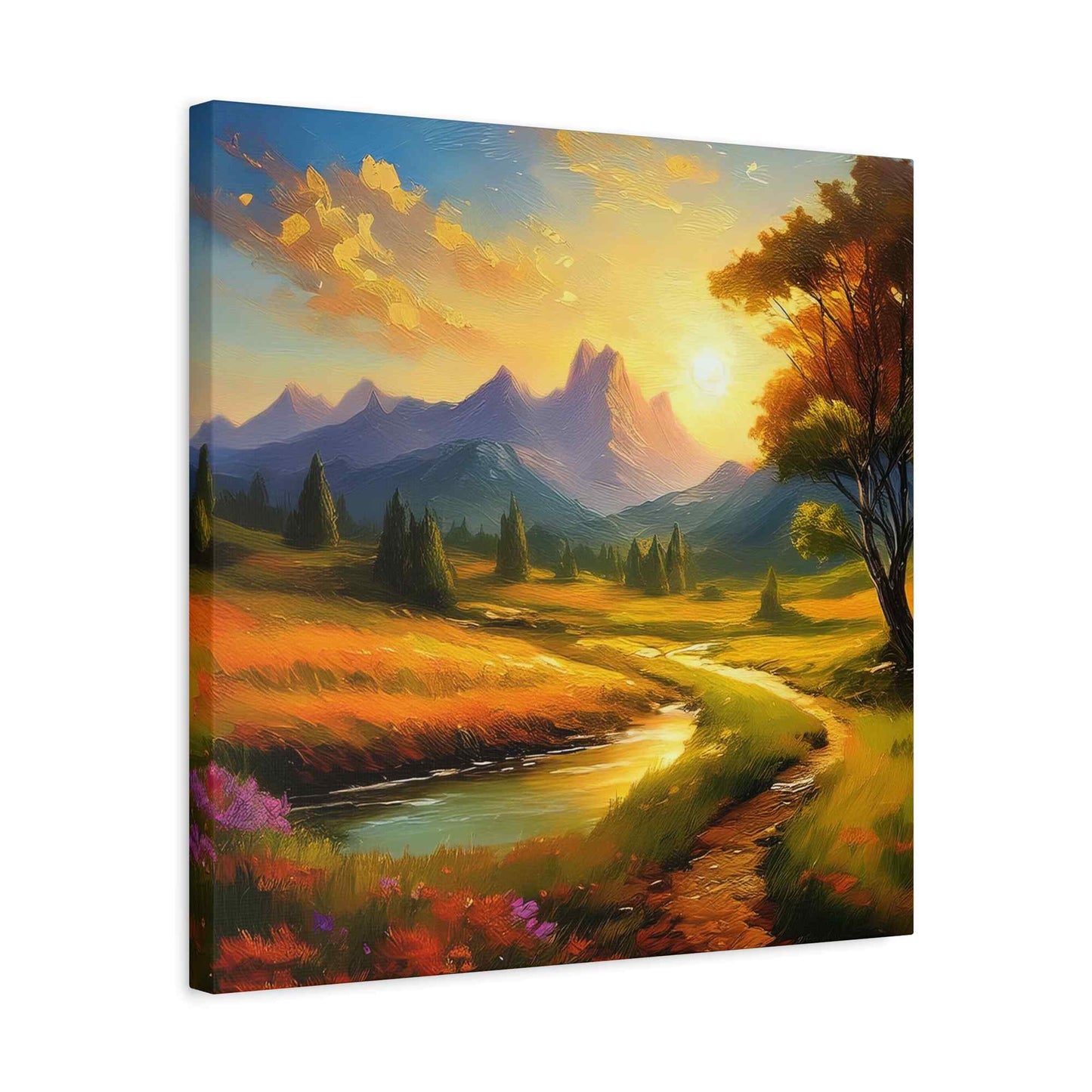 Landscape Print Canvas, Oil Paint Print 20x20, 24x24, 30x30, 32x32, 36x36 Art Design Print Pine-Wood Inner Frame MC-37