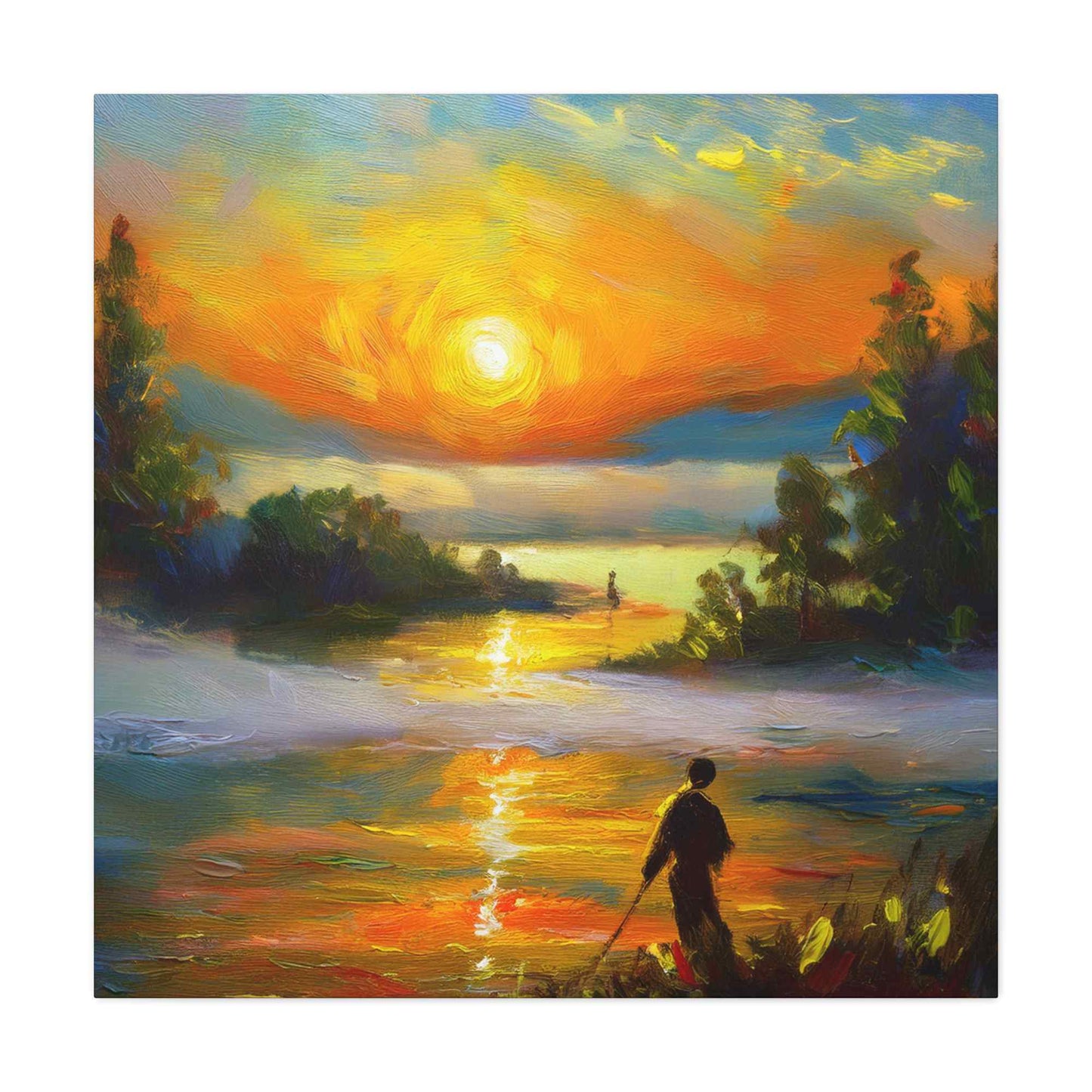 Sunrise Print Canvas, Oil Paint Print 20x20, 24x24, 30x30, 32x32, 36x36 Art Design Print Pine-Wood Inner Frame MC-40