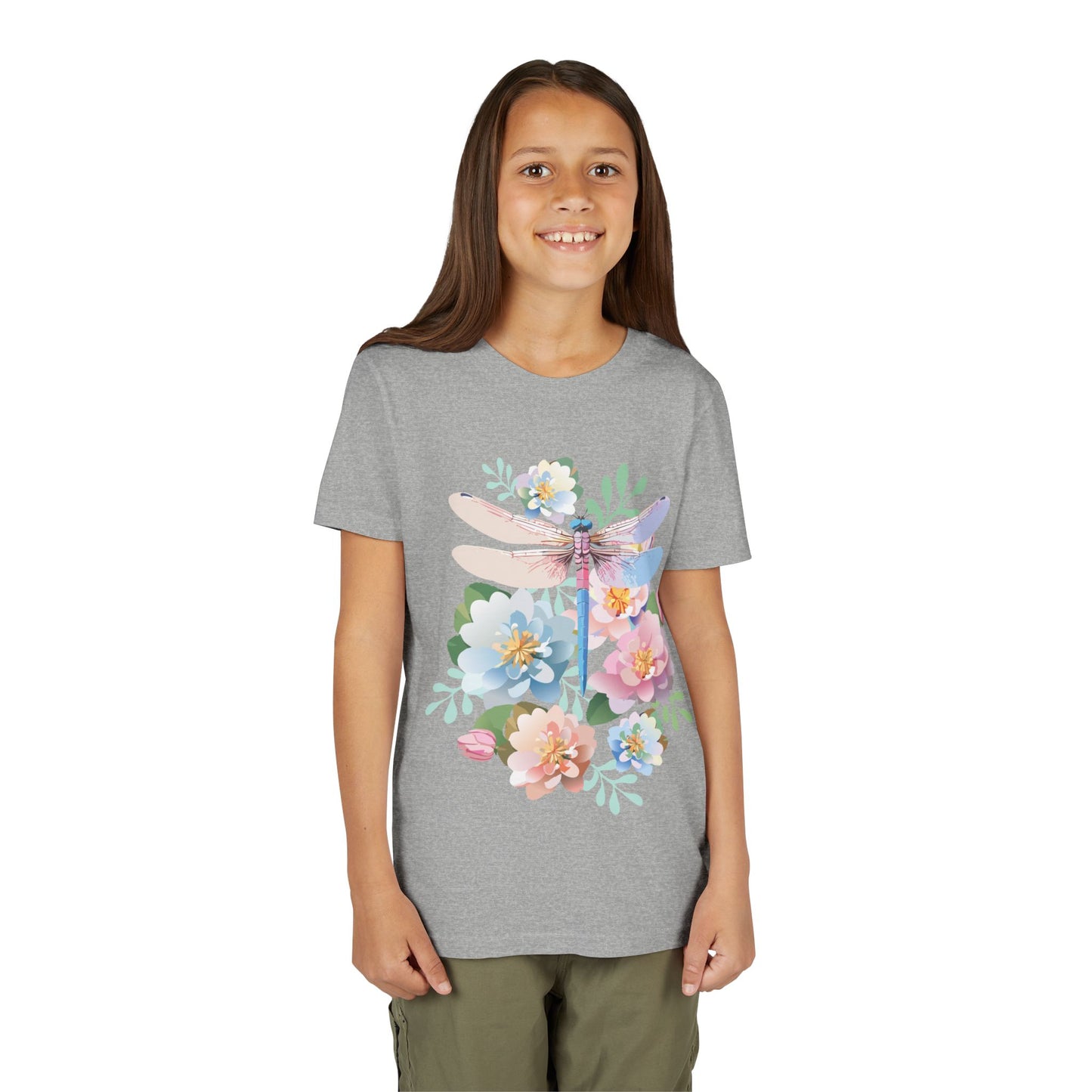 Dragonfly Blossom Youth Tee - Colorful Short Sleeve T-Shirt for Spring Celebrations (9-14)