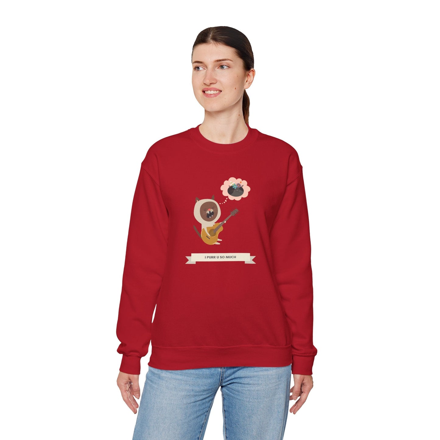 Cat with Guitar Sweatshirt, Love Sweatshirt, Cat Sweatshirt, Valentine's Day Sweatshirt, 50/50 Cotton-Poly Animal Sweatshirt 127