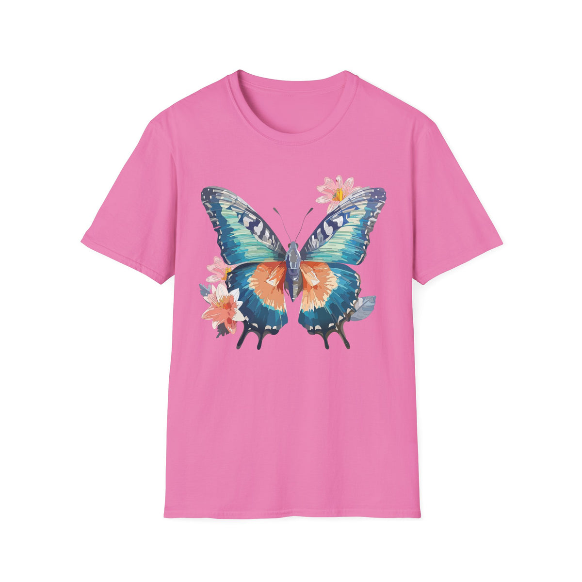 Butterfly Watercolor T-Shirt — Floral Blue Orange Butterfly Graphic Tee Unisex 100 Cotton Gildan T-Shirt