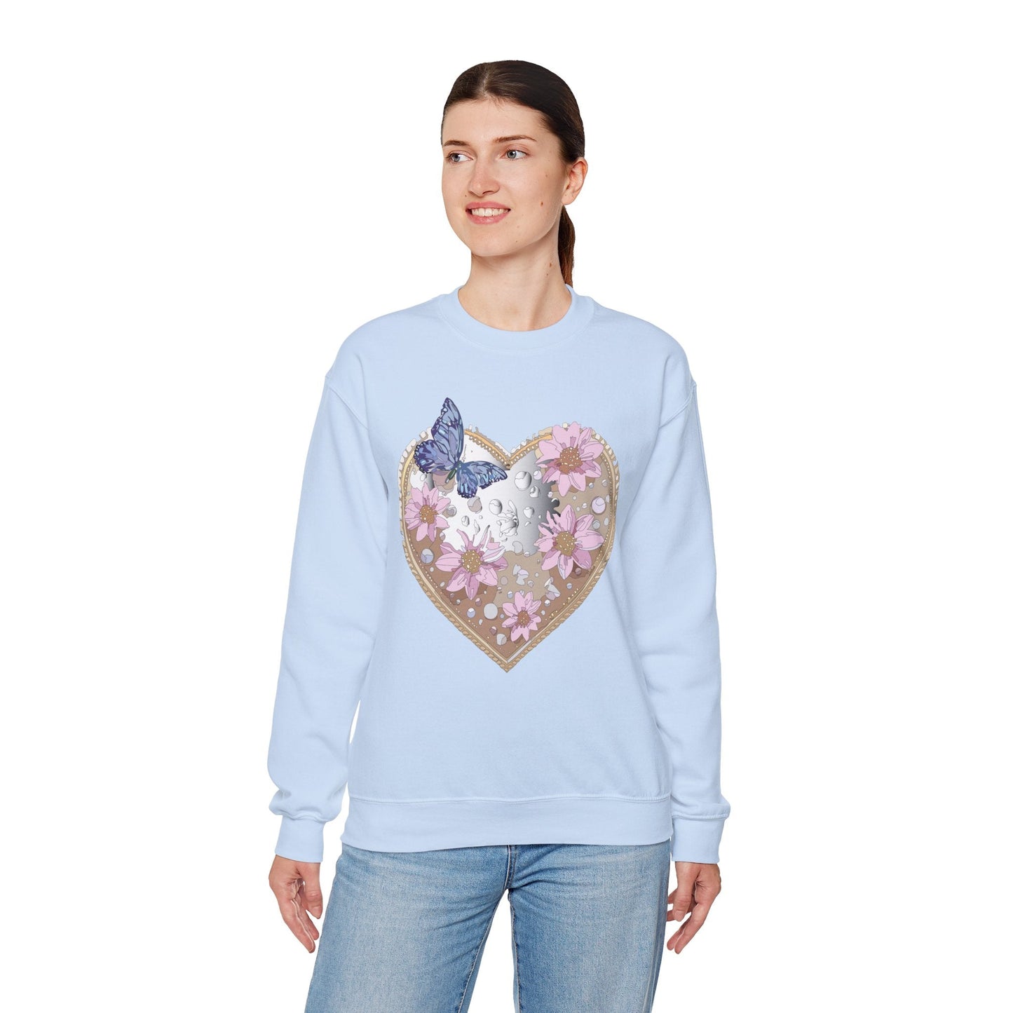 Floral Heart Love Sweatshirt For Valentines Day Unisex Heavy Blend Crewneck Sweatshirt