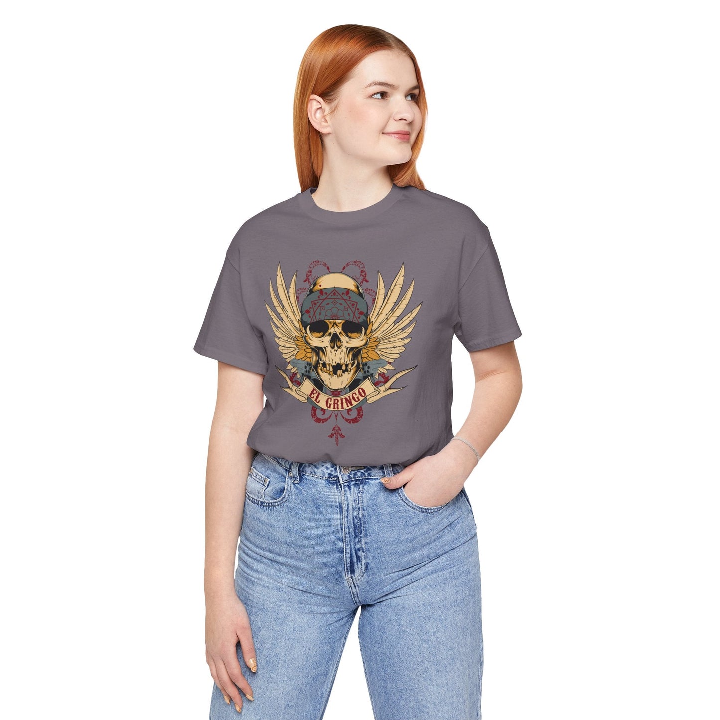 El Gringo Skull with Wings T-Shirt Vintage Tattoo Style Art-53