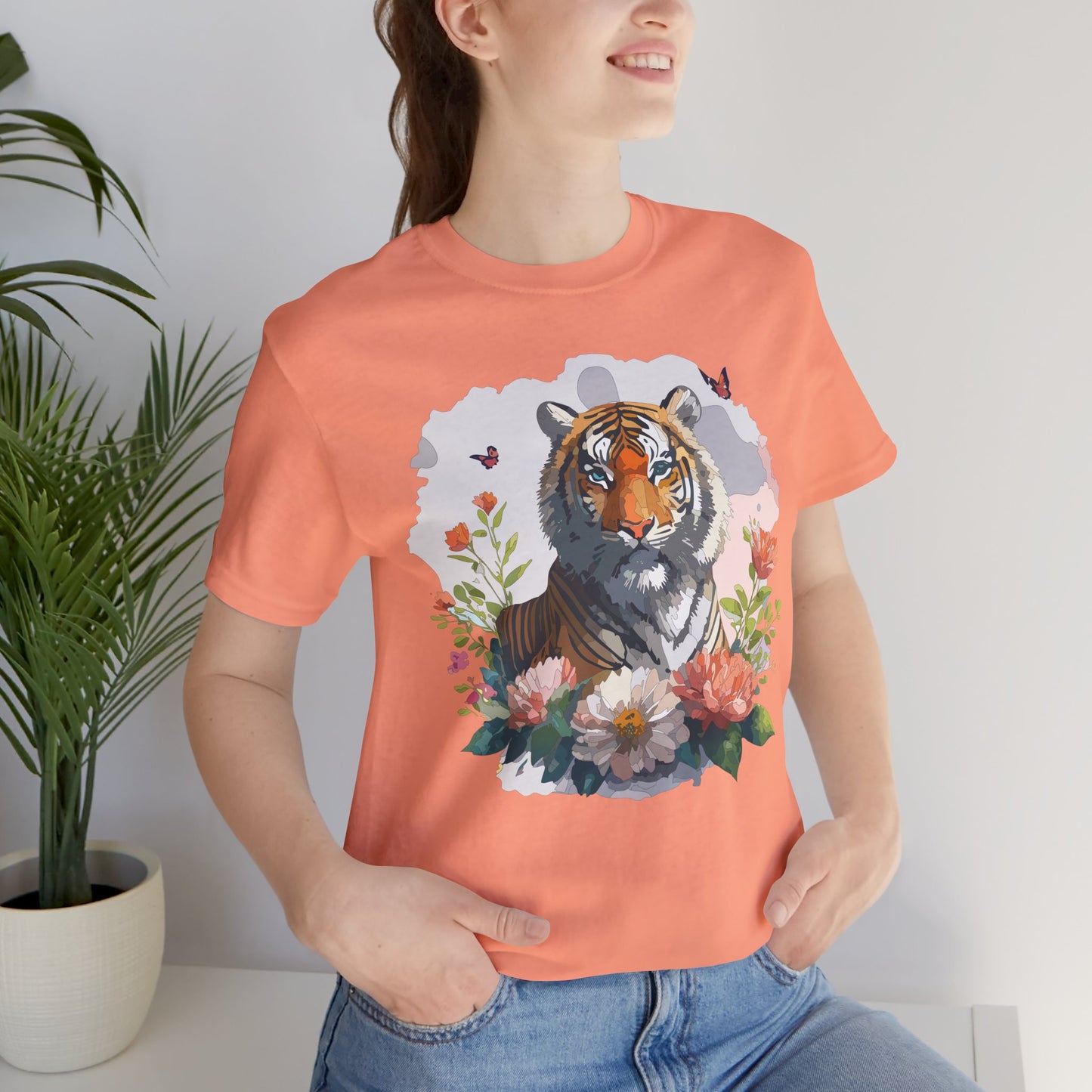 Floral Tiger Graphic Tee, Animal Shirt, Tiger Shirt, Flower Top, T-Shirt with Animal, Art Design