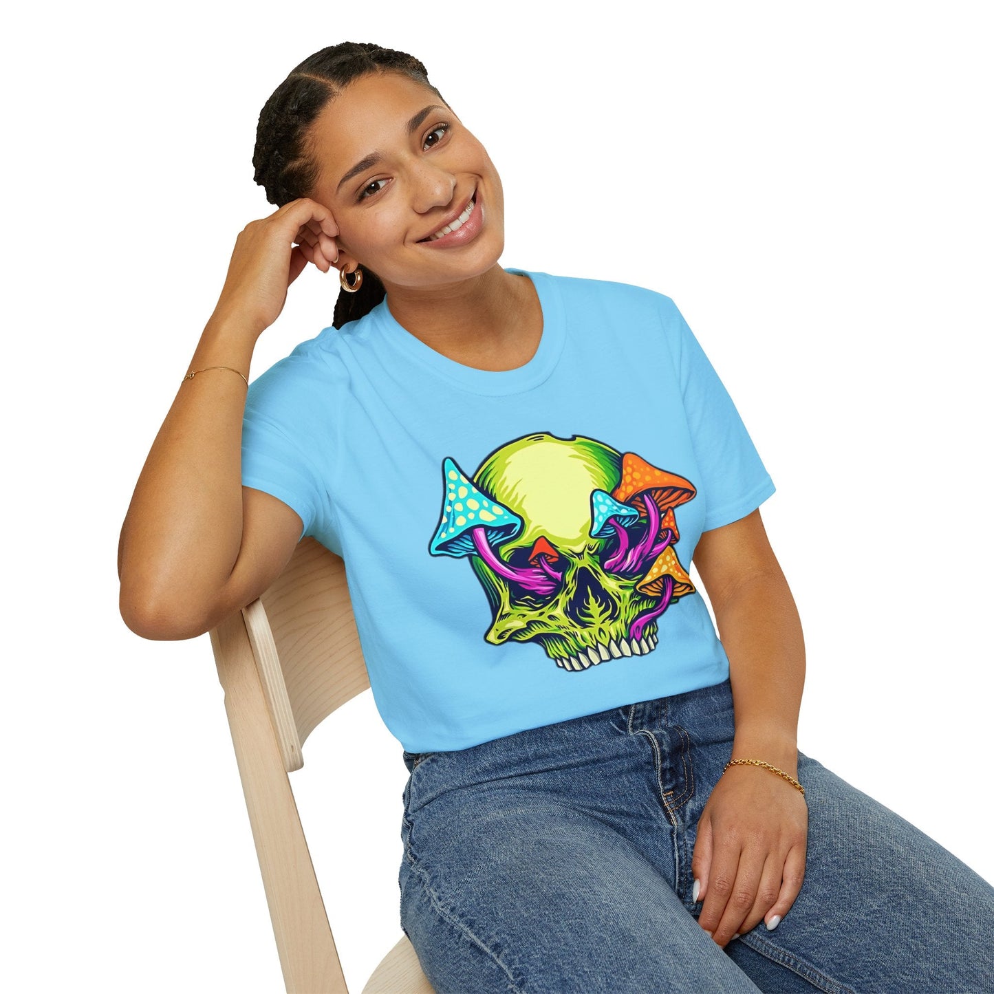 Unisex Skull Tee Shirt With Skeleton Art Design Gildan Softstyle 64000 100 Percent Ring Spun Cotton