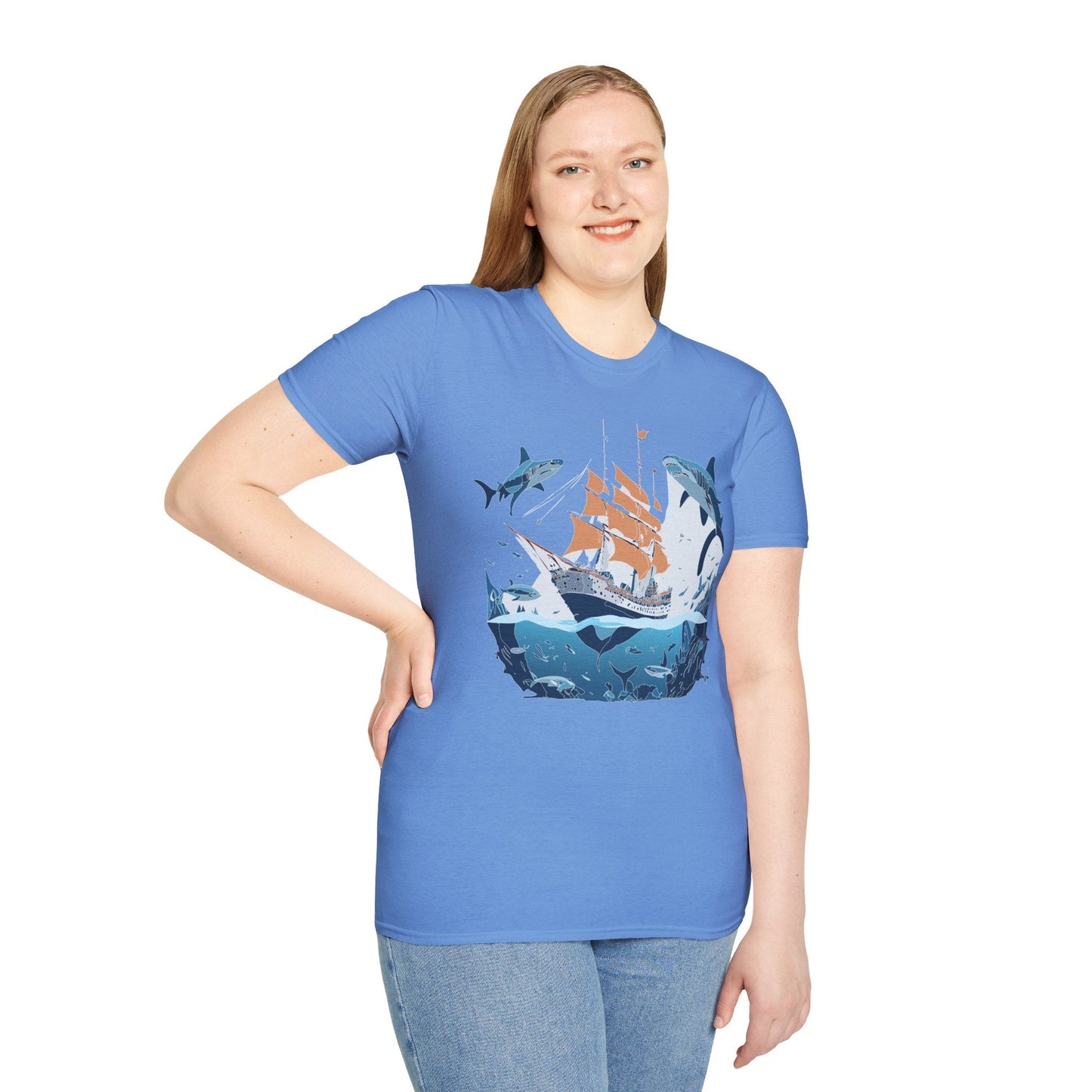 Ocean Tee Shirt Unisex Gildan Softstyle 64000 Ring Spun Cotton Art Print Graphic Ocean Design