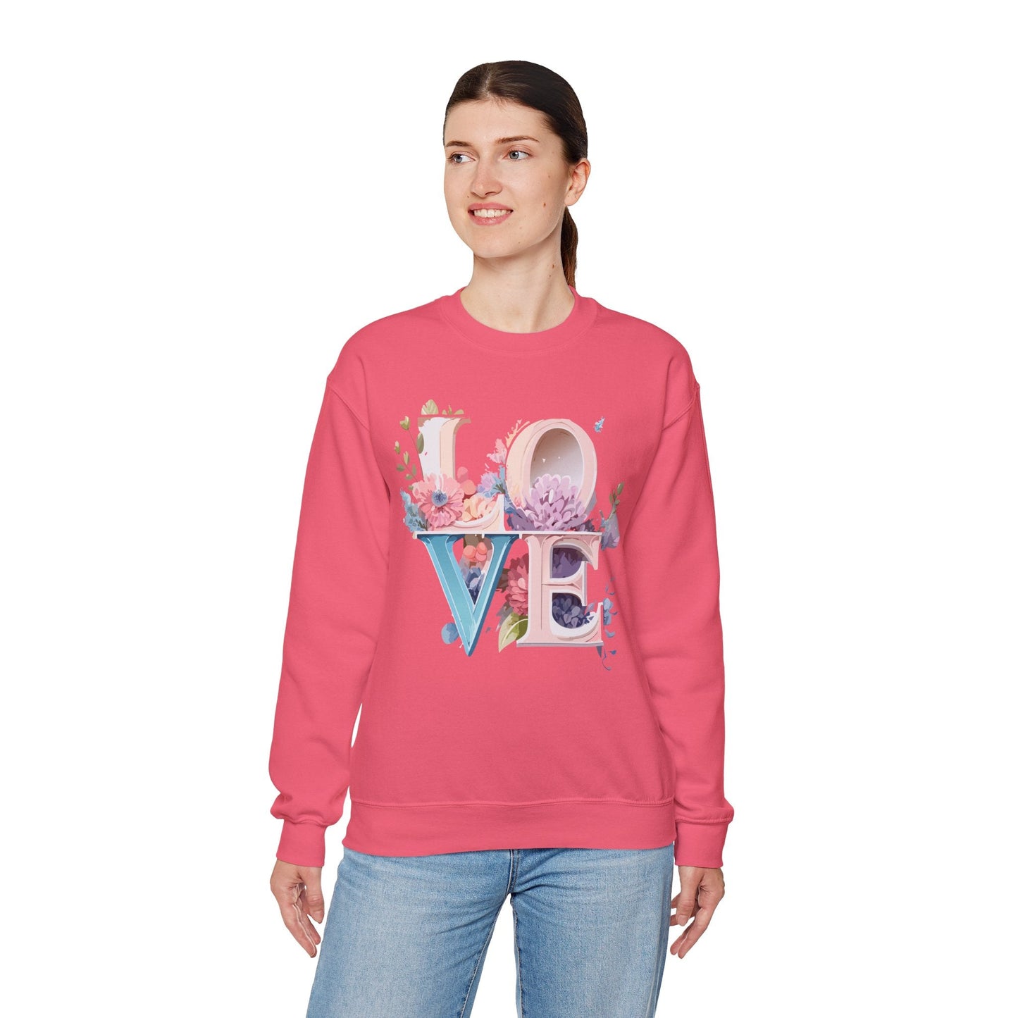 Floral Love Sweatshirt Valentines Day Sweatshirt Love Flower Unisex Crewneck Sweatshirt