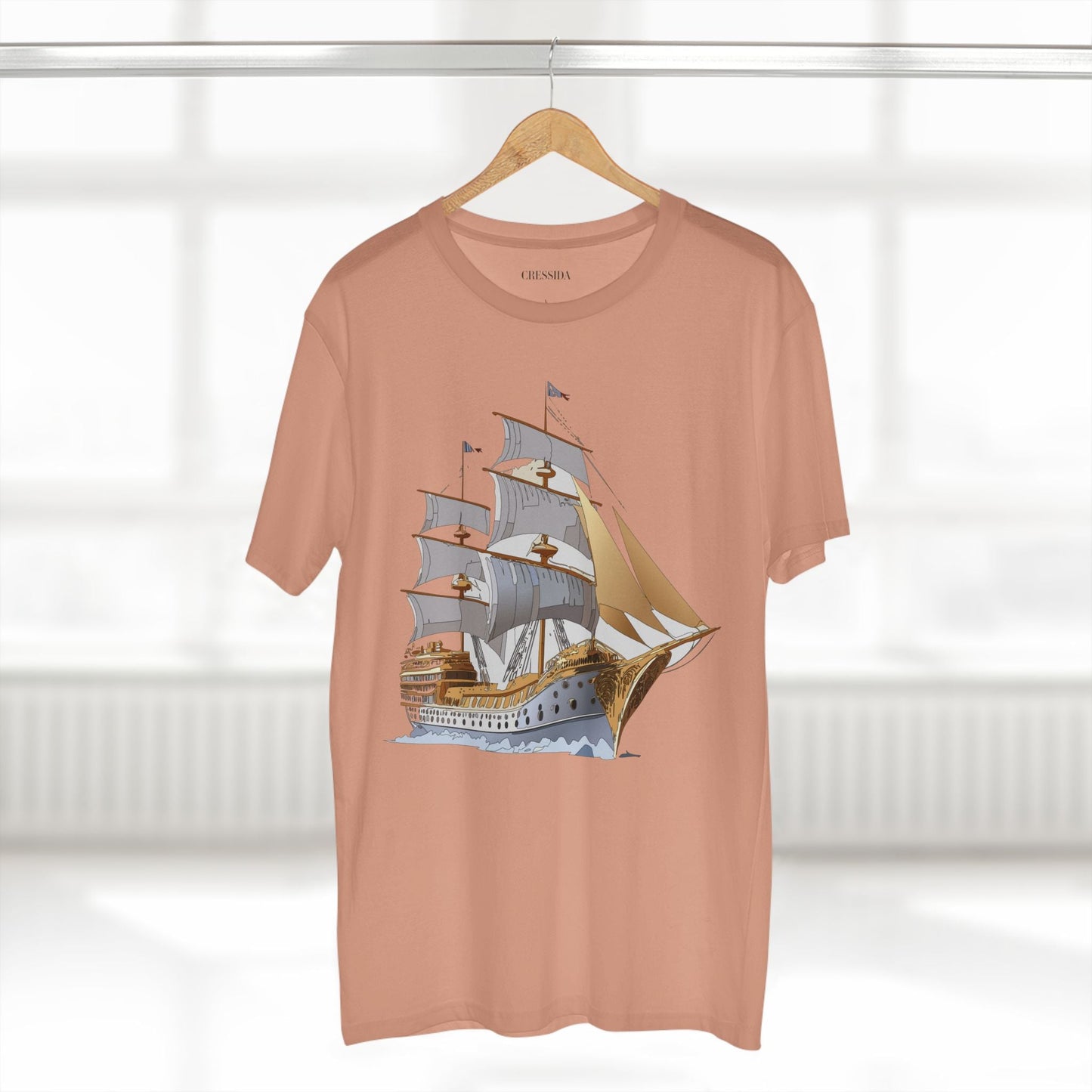 Ship Graphic Unisex 100 Cotton T-Shirt with Gold Frigate Art Design 7