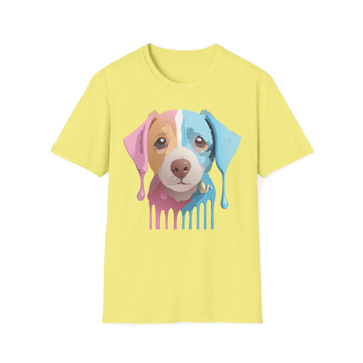 Colorful Drip Puppy Portrait T-Shirt | Pastel Pop Dog Tee