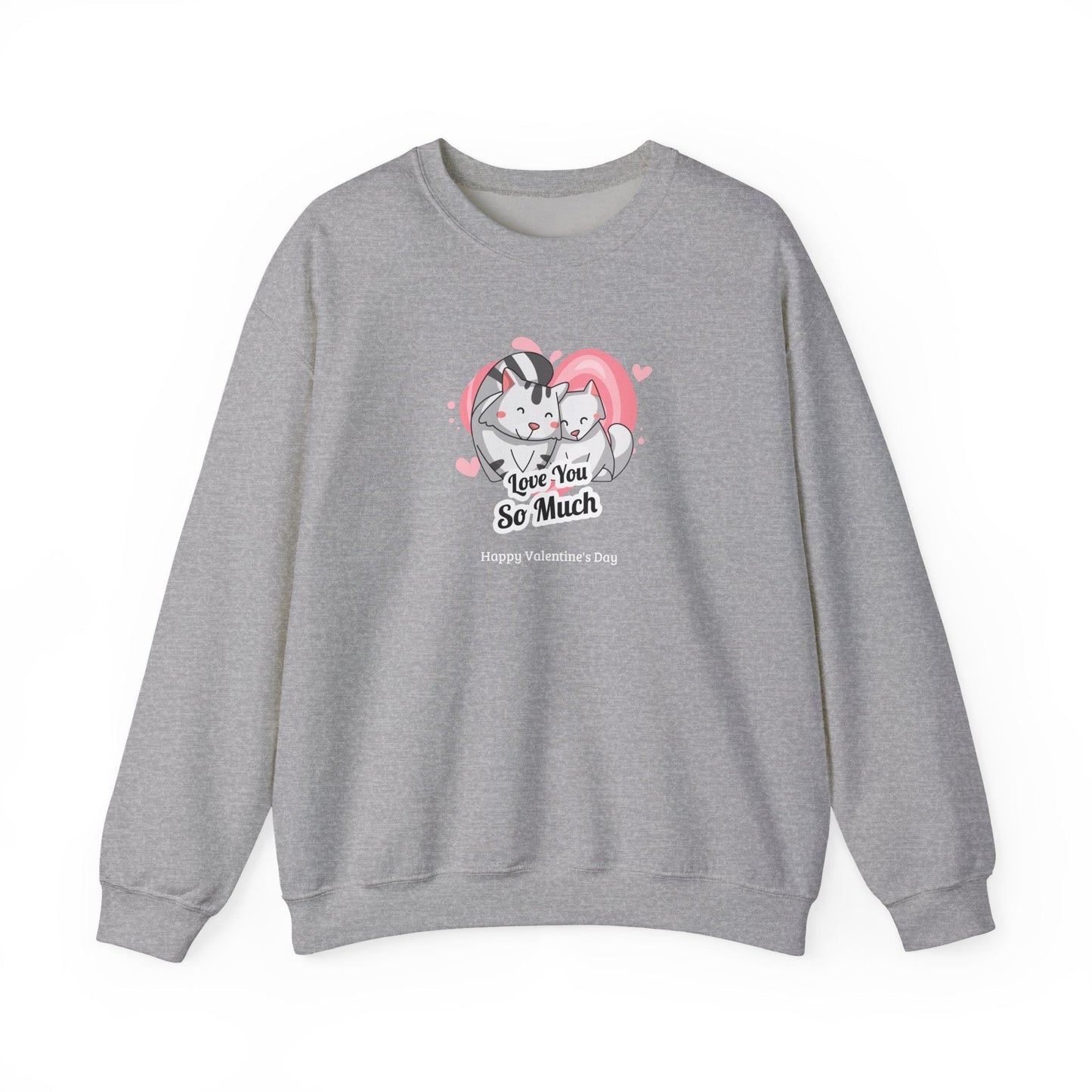 Cat Heart Sweatshirt Valentines Day Unisex 50 50 Cotton Poly Crewneck Gildan 18000