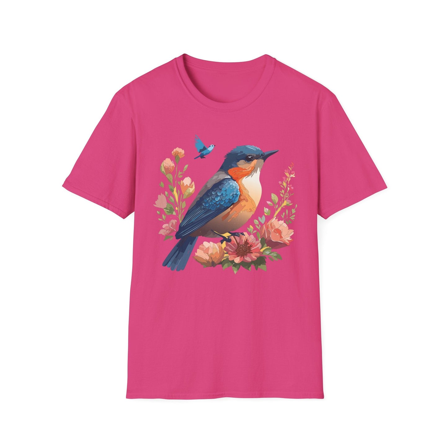 Unisex Floral Bird T Shirt Softstyle 64000 Gildan Ring Spun Cotton Tee Relaxed Fit