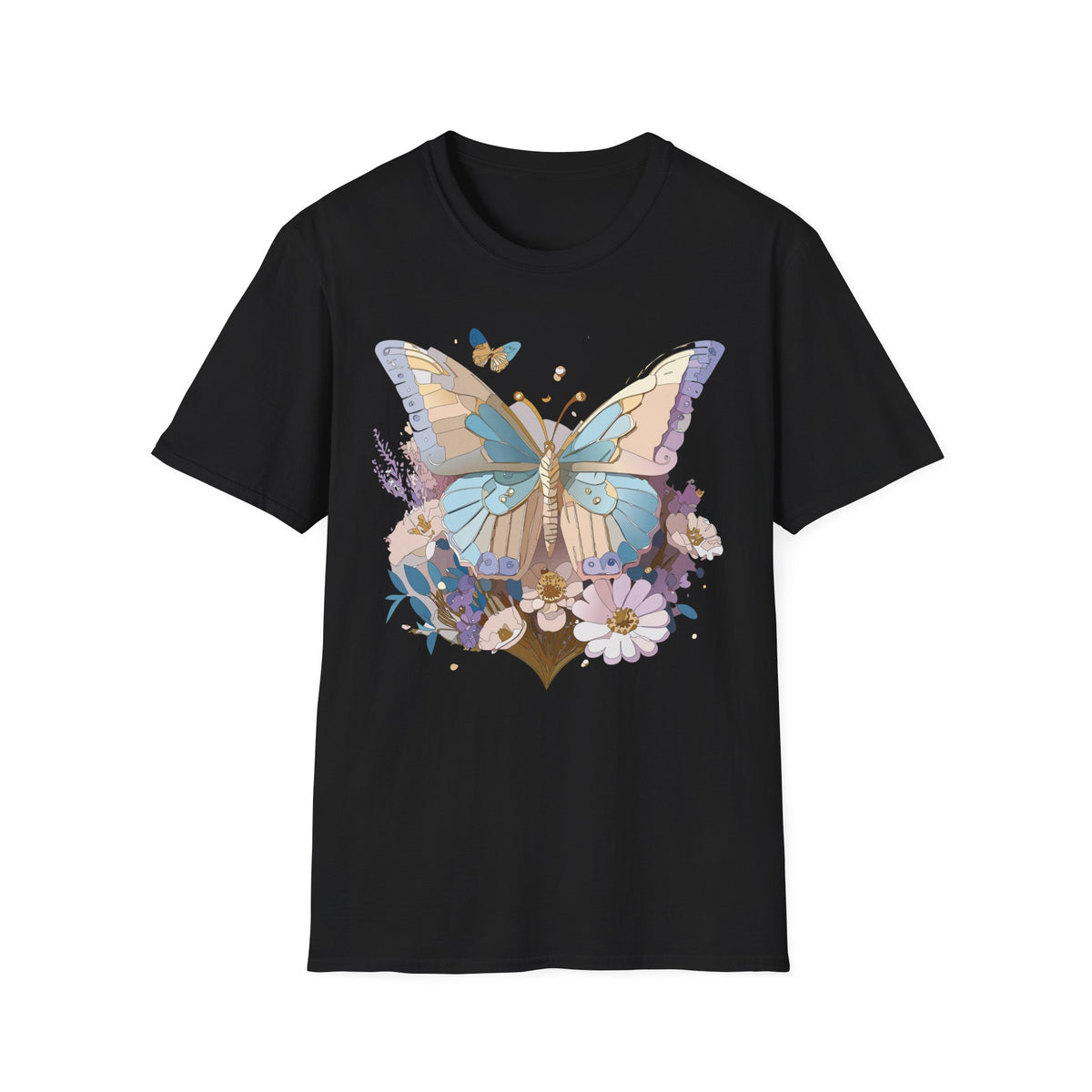 Butterfly Garden T‑Shirt — Pastel Floral Wing Illustration Graphic Design Unisex 100 Cotton Gildan T-Shirt