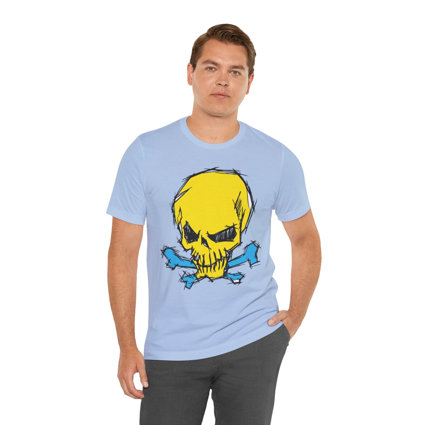 2-Yellow Skull Graphic Design Tee, Skull Shirt, Vintage Tees, Art Design T-Shirt, Vintage Graphic Tee, Art Shirts with Skulls