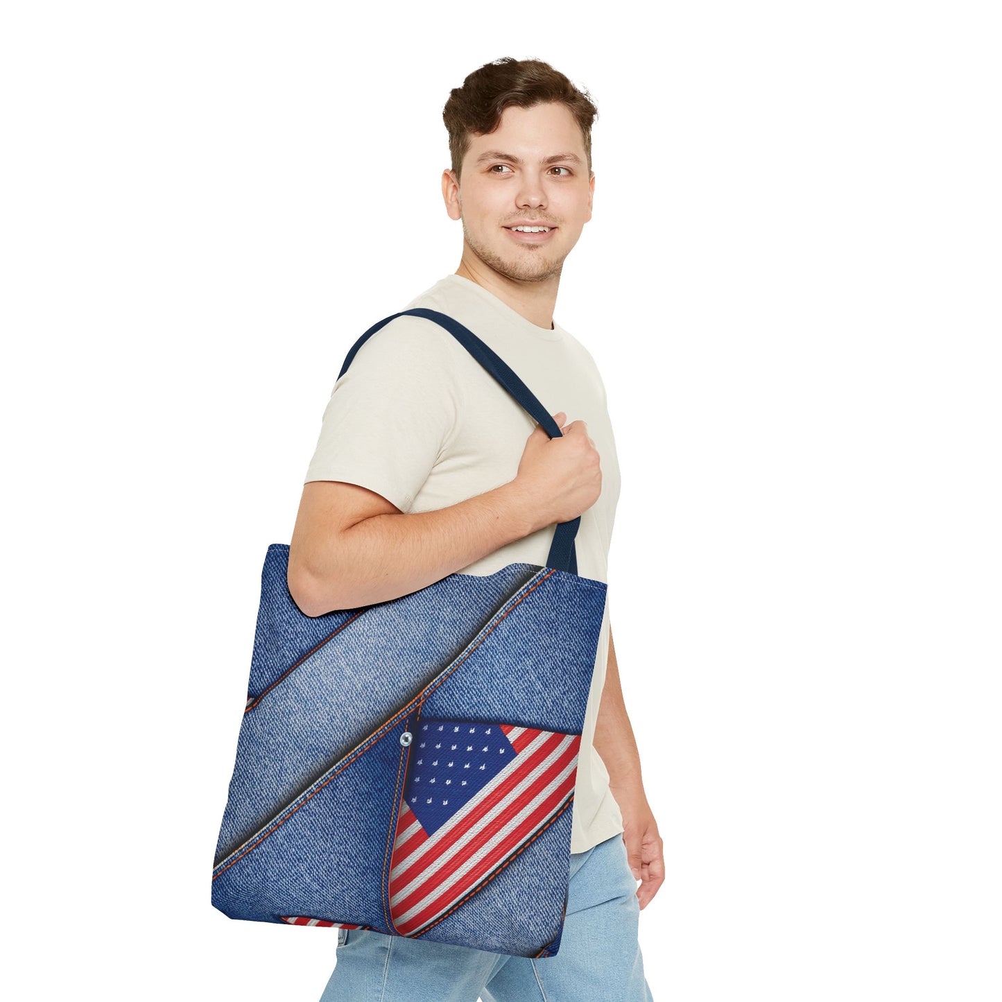4th of July Graphic Denim Fabric Imitation Print Unisex Canvas Bag Poly Spun 3 Sizes Tote Bag 200-22