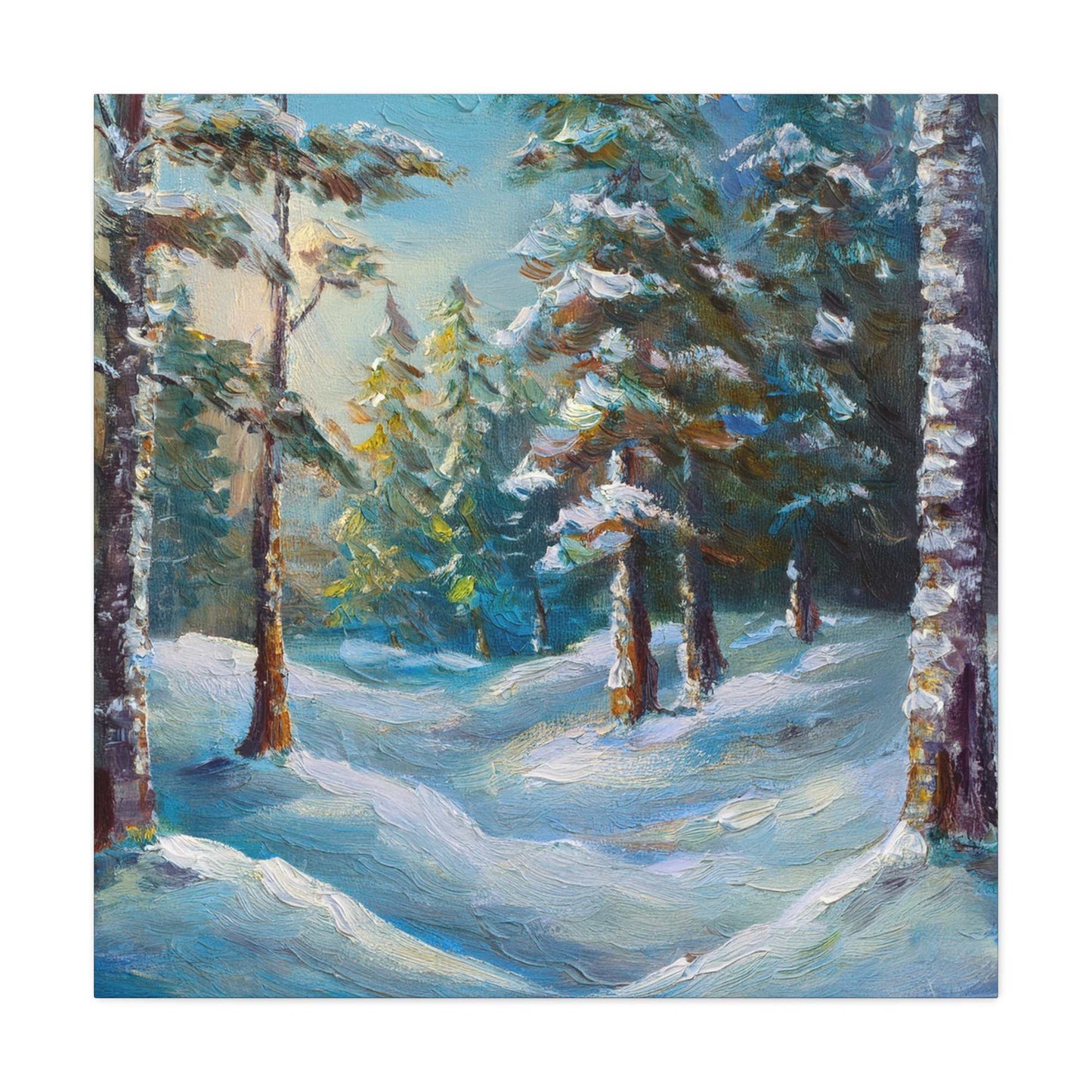 Snow Forest Print Canvas, Oil Paint Print 20x20, 24x24, 30x30, 32x32, 36x36 Art Design Print Pine-Wood Inner Frame MC-75