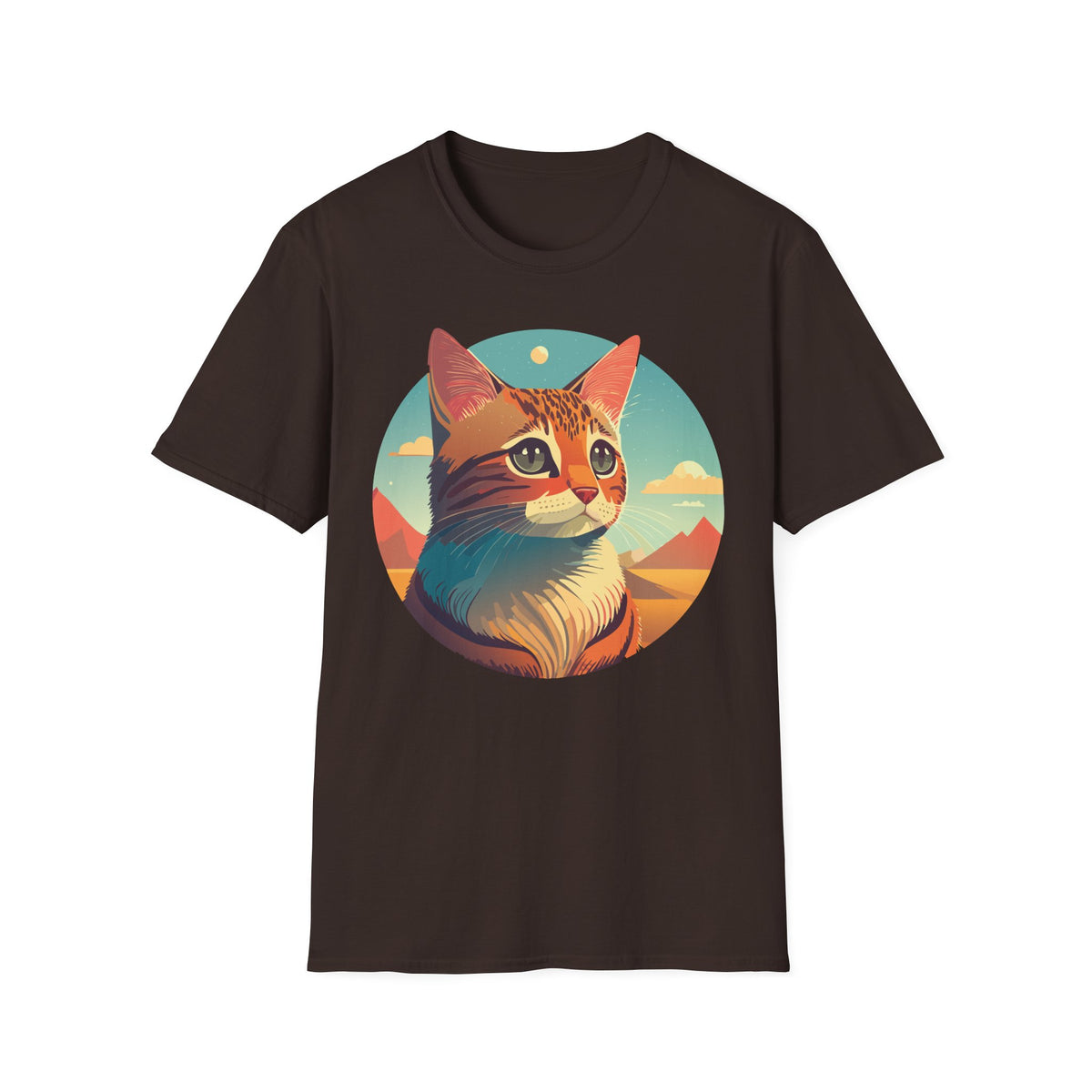 Retro Sunset Cat T-Shirt | Scenic Cat Portrait Tee