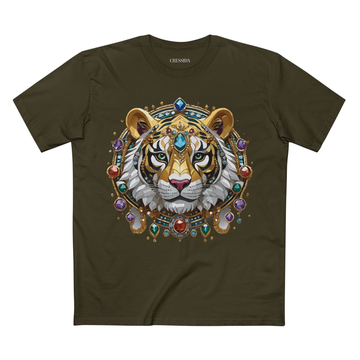 Tiger Graphic Unisex 100 Cotton Tee With Unique Animal Golden Medallion Art Design 52