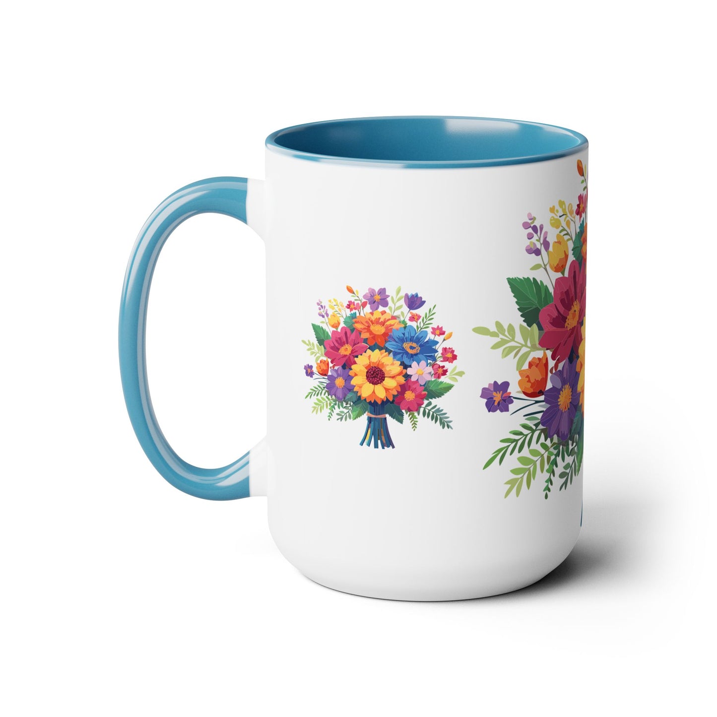 Taza de café de dos tonos con flores