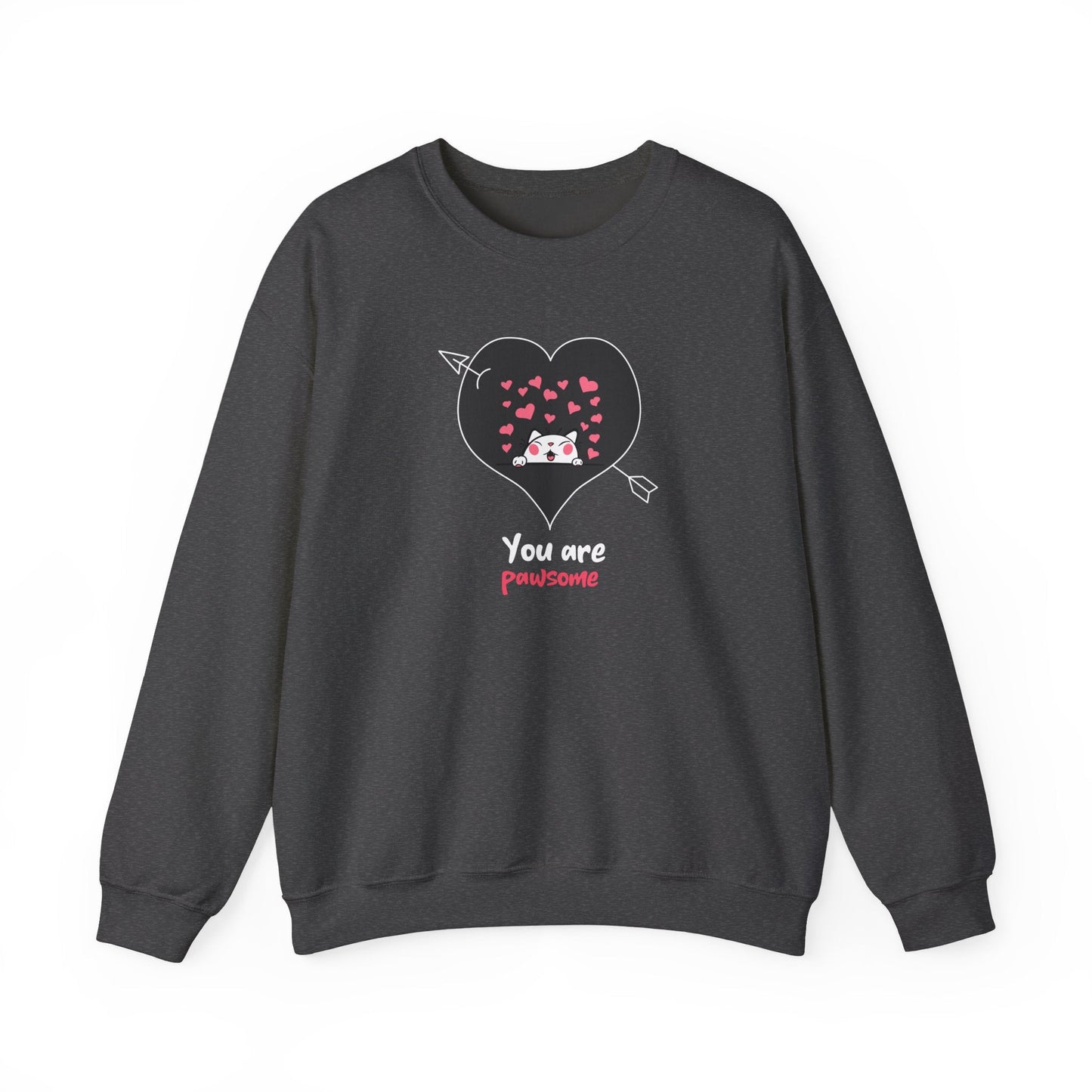 Cat Heart Sweatshirt Valentines Day Fifty Fifty Cotton Poly Unisex Crewneck Gift Idea