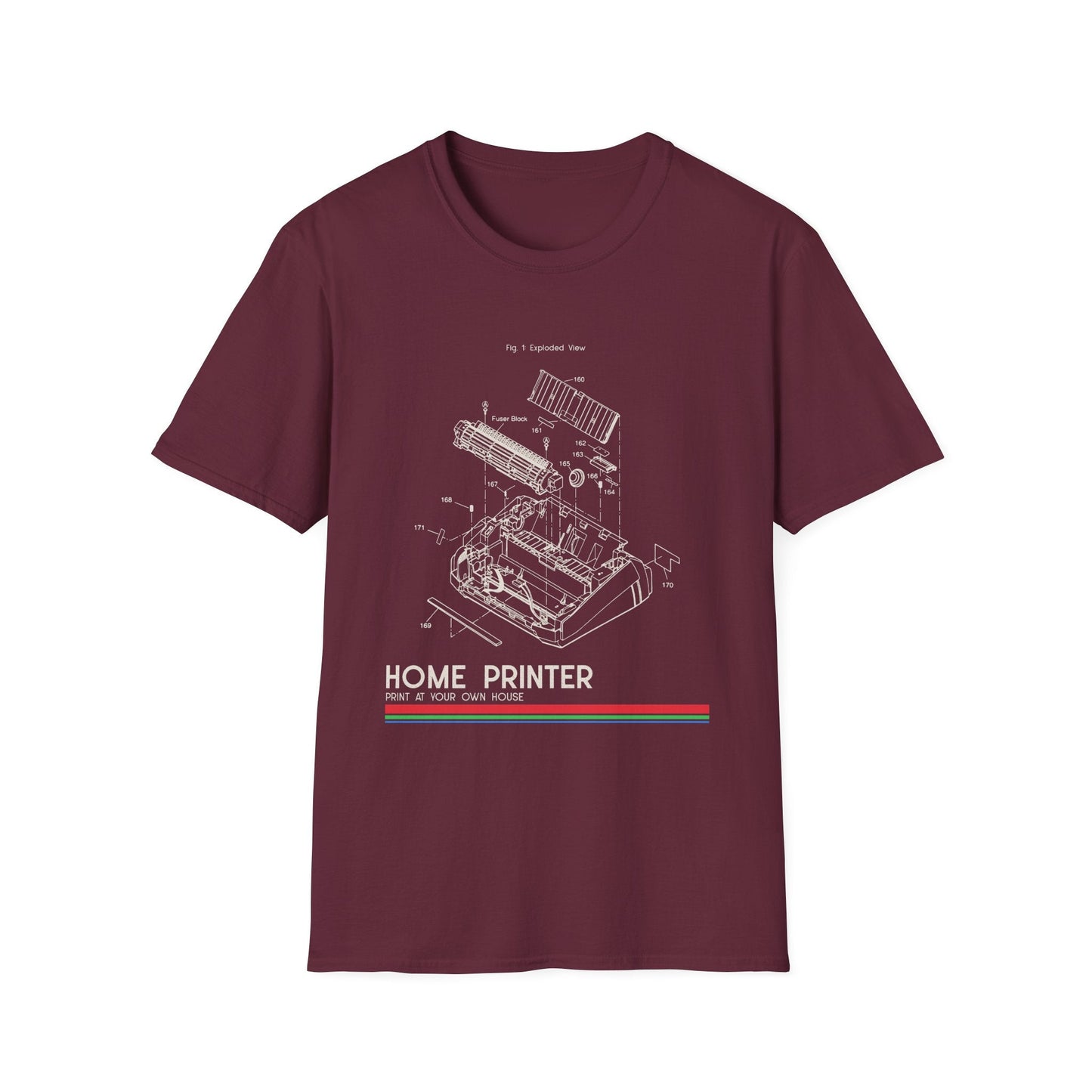 Unisex Cotton T-Shirt Vintage Home Printer Blueprint Tee Home Printer Works 4 Microdots Slogan
